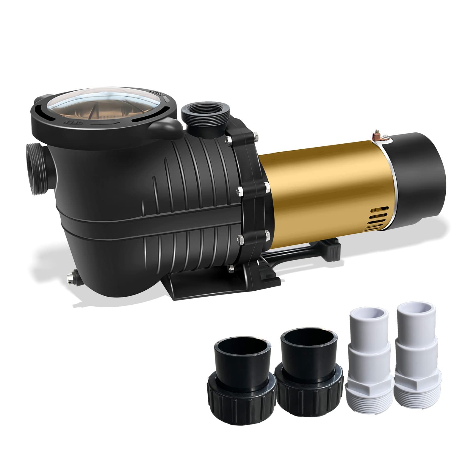 PureBy 2.0HP Energy Efficient Dual Speed Pool Pump - Inground & Above Ground Swimming Pool Circulation System with 1.25'' & 1.5'' NPT Unions (115V Self-Priming) - Perfect for Backyard Pool Maintenance & Water Filtration