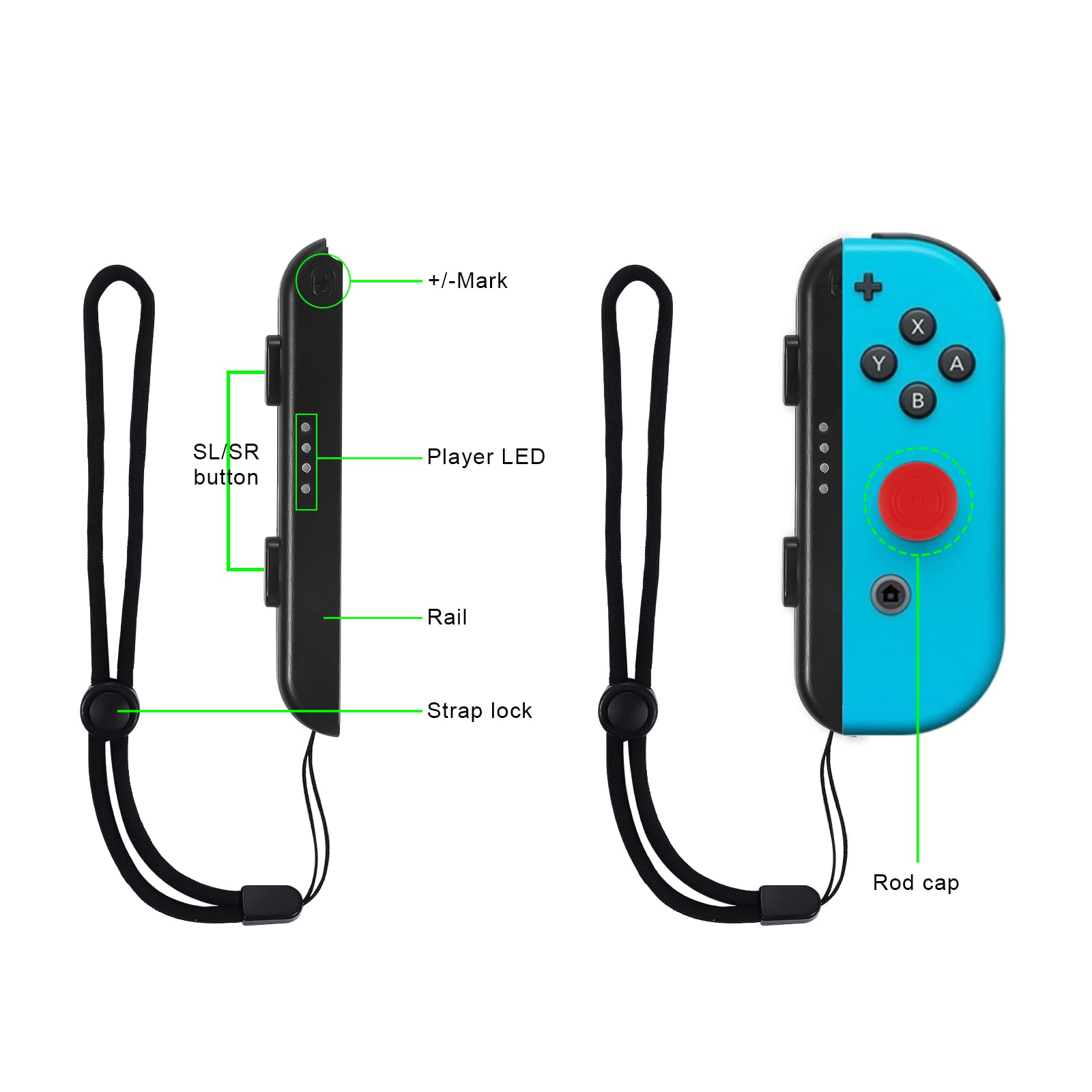 TOYMIS 2 Pack Adjustable Wrist Strap for Nintendo Switch Joy-Con Controllers - Elastic Wristband with Joystick Thumb Grip (Red, Blue) - Perfect for Gaming, Travel, and Preventing Controller Drops