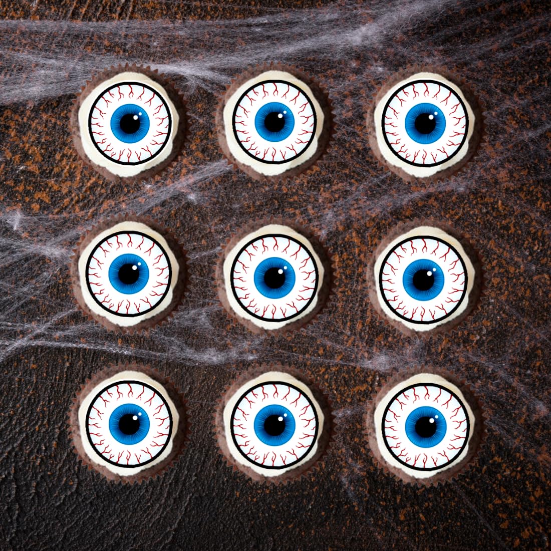 PRECUT Edible Eyeball Cupcake Toppers - 24 Pack Halloween Cake Decorations for Creepy Eye Cupcakes, Spooky Party Treats & Scary Dessert Toppings