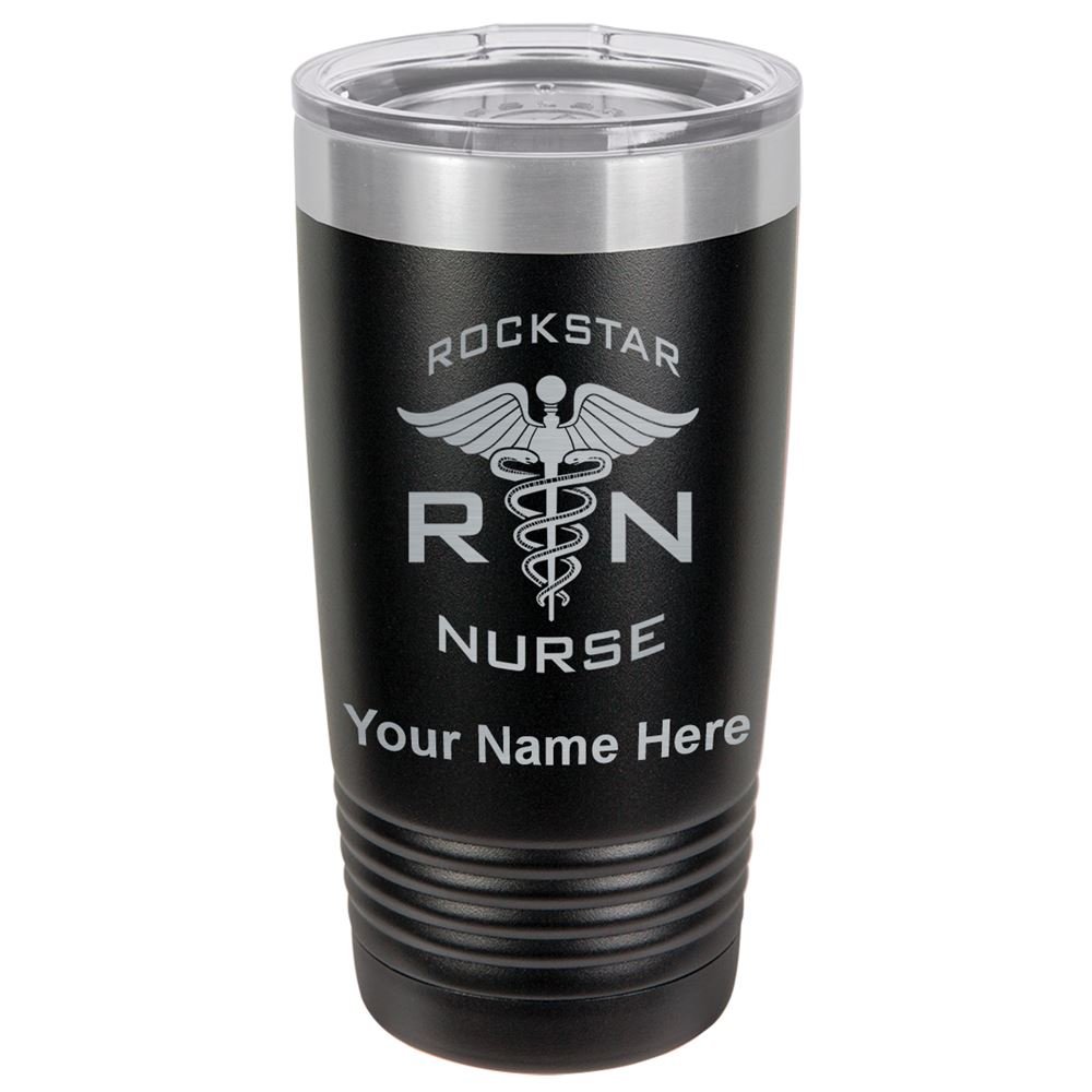 LaserGram 20oz Vacuum Insulated Stainless Steel Tumbler Mug - Personalized Engraved RN Rockstar Nurse Gift - Keeps Drinks Hot/Cold for Hours - Perfect for Nurses, Healthcare Workers, Office & Outdoor Use (Black)