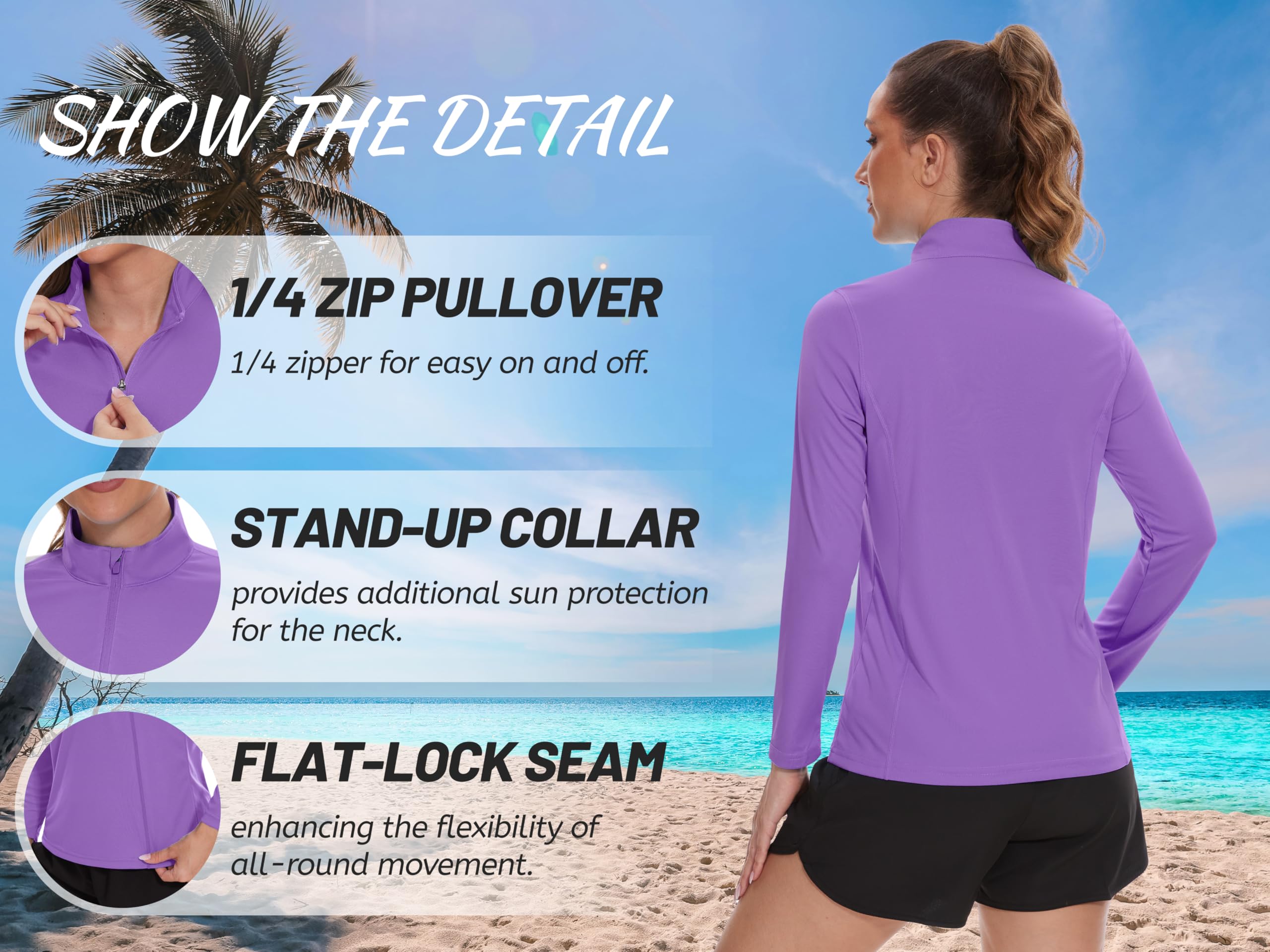 TACVASEN Women's UPF 50+ UV Protection Long Sleeve Quarter Zip Pullover - Golf Shirt & Workout Top for Outdoor Activities, Hiking & Travel
