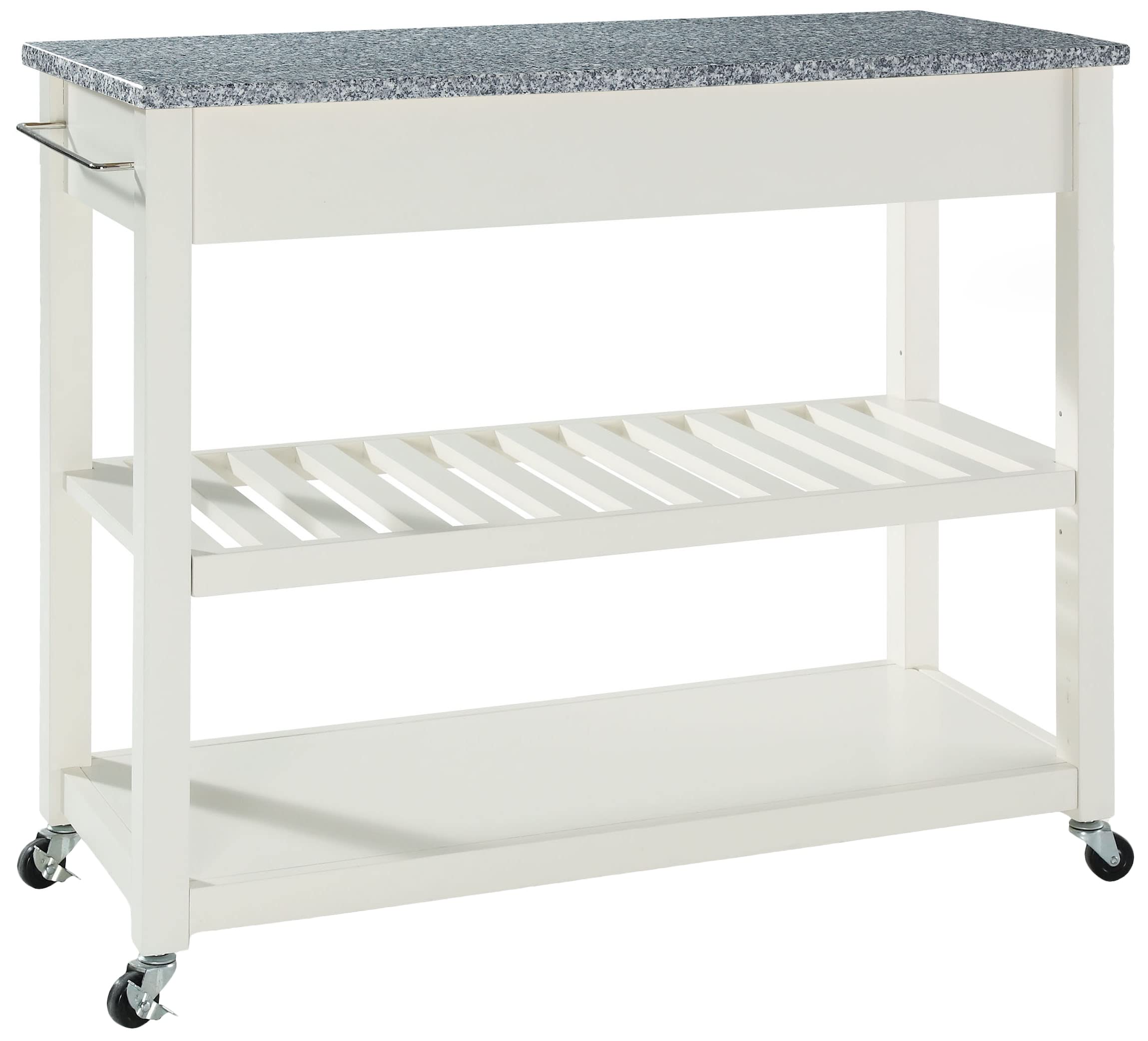 Crosley White Granite Top Kitchen Prep Rolling Cart - Microwave Stand, Coffee Bar with Shelves - Perfect for Small Spaces, Apartments & Dorm Rooms