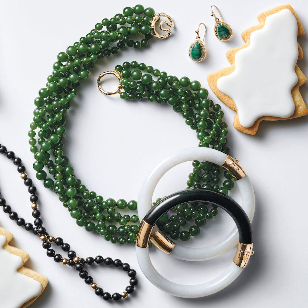 Pacific Bangle Bracelet - Elegant Black & White Jade Beaded Jewelry for Women | Perfect for Casual Wear, Office & Special Occasions