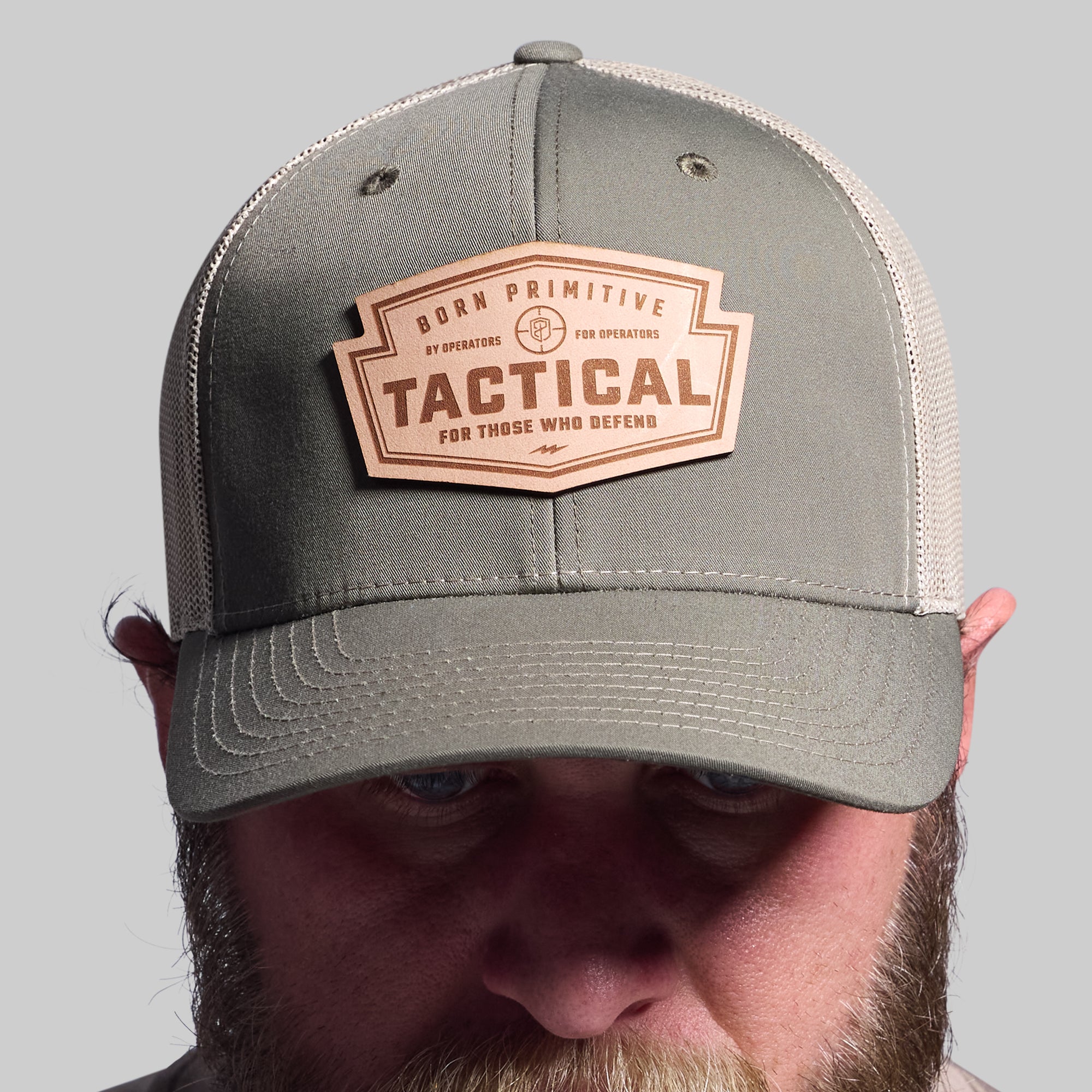 Tactical Light Leather Patch Trucker Hat - OD Green Military Cap for Outdoor, Hunting & Casual Wear - Adjustable Snapback for Men & Women