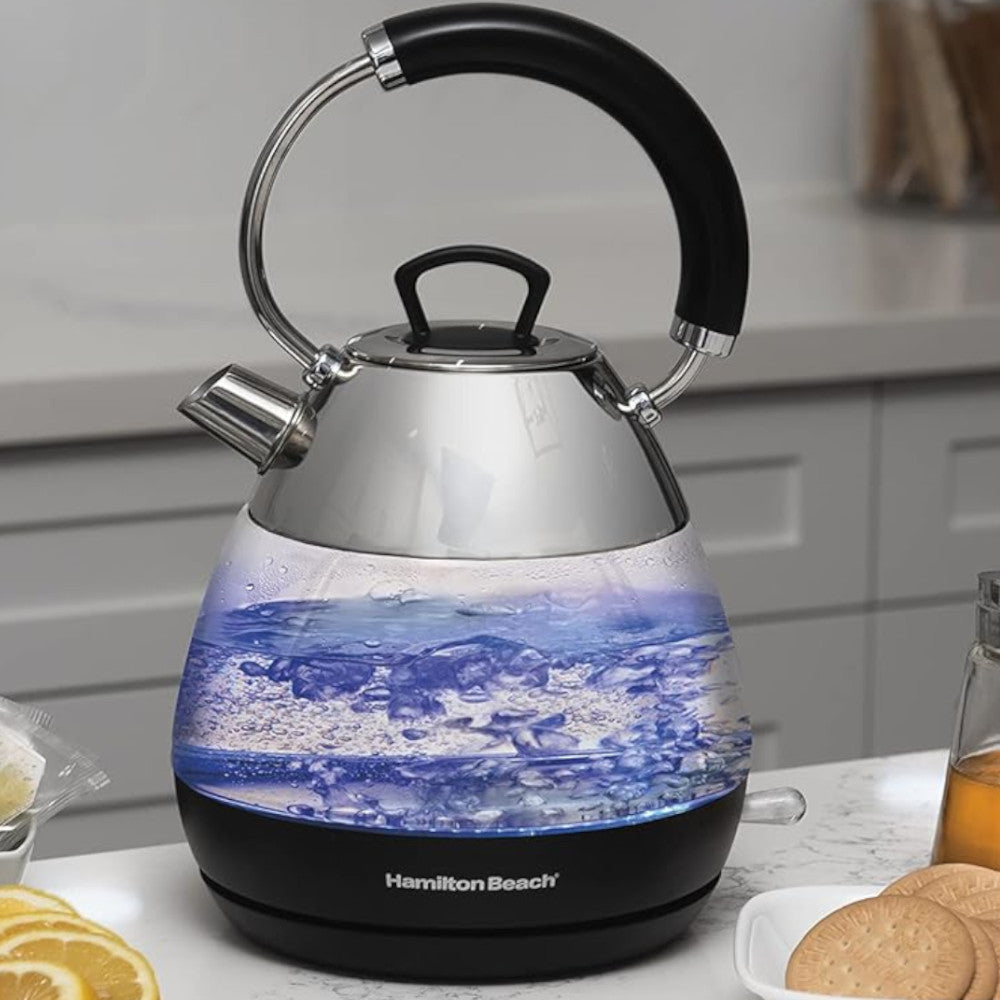 Hamilton Beach 1.7L Glass Electric Kettle 40896C - Fast Boiling for Tea, Coffee & Hot Beverages - Perfect for Home, Office & Kitchen Use