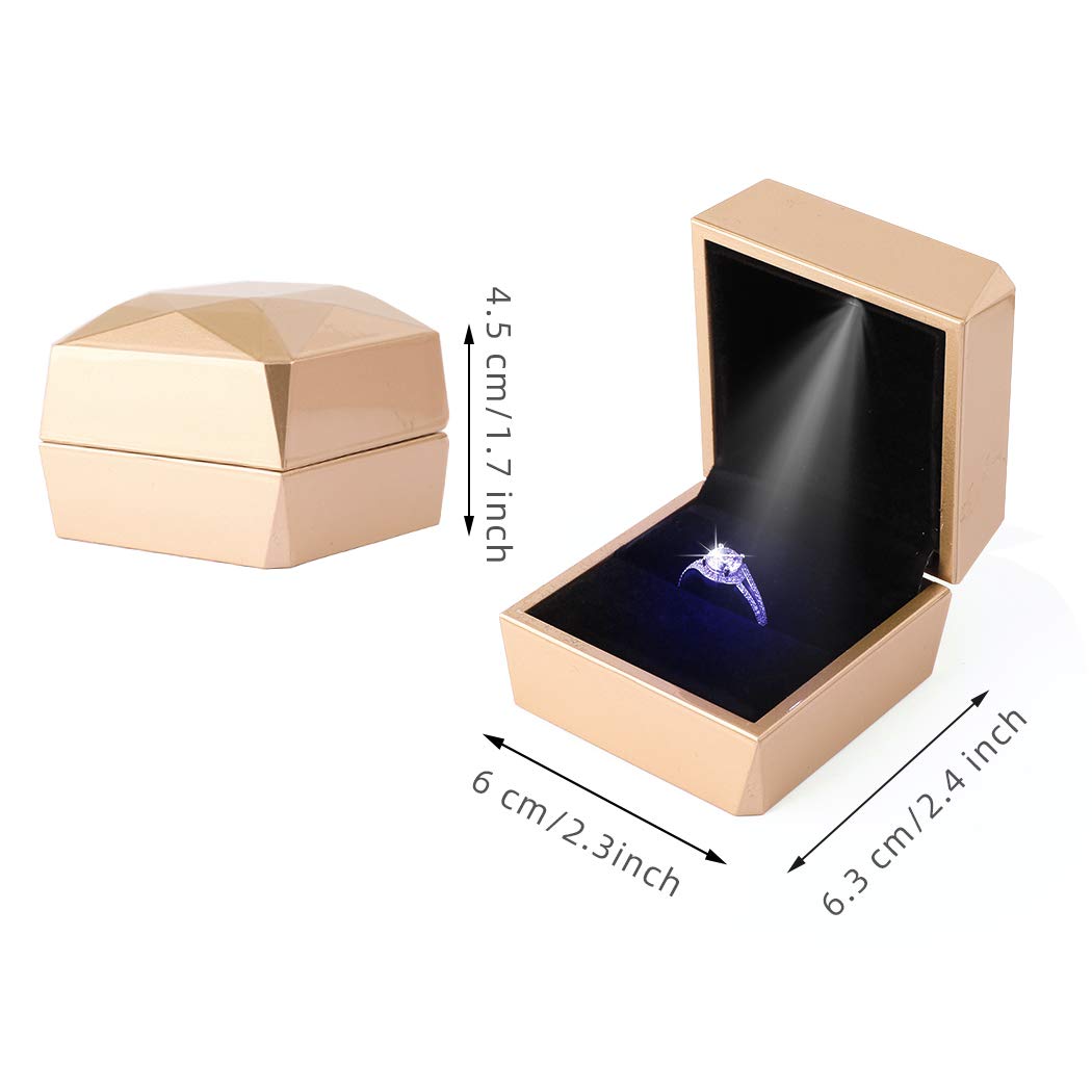 iSuperb LED Light Square Ring Box - Elegant Jewelry Gift Box for Engagement, Wedding & Anniversary Proposals (Golden) | Perfect for Romantic Surprises & Special Occasions