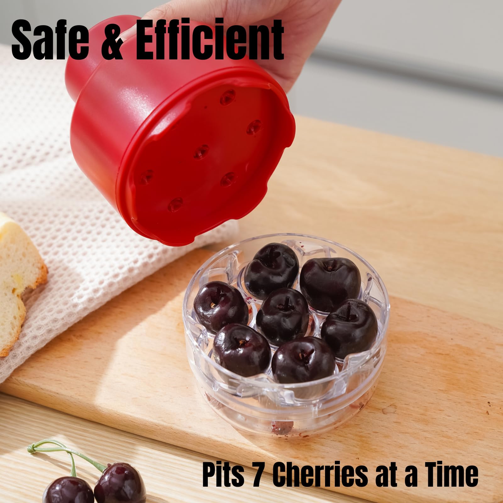 Premium 7-Hole Cherry Pitter Tool - Stainless Steel Cherry Corer & Seed Remover - Portable Multi-Function Fruit Pitter for Cherries, Olives & More - Perfect for Baking, Canning & Jam Making (7 Cherries at Once)