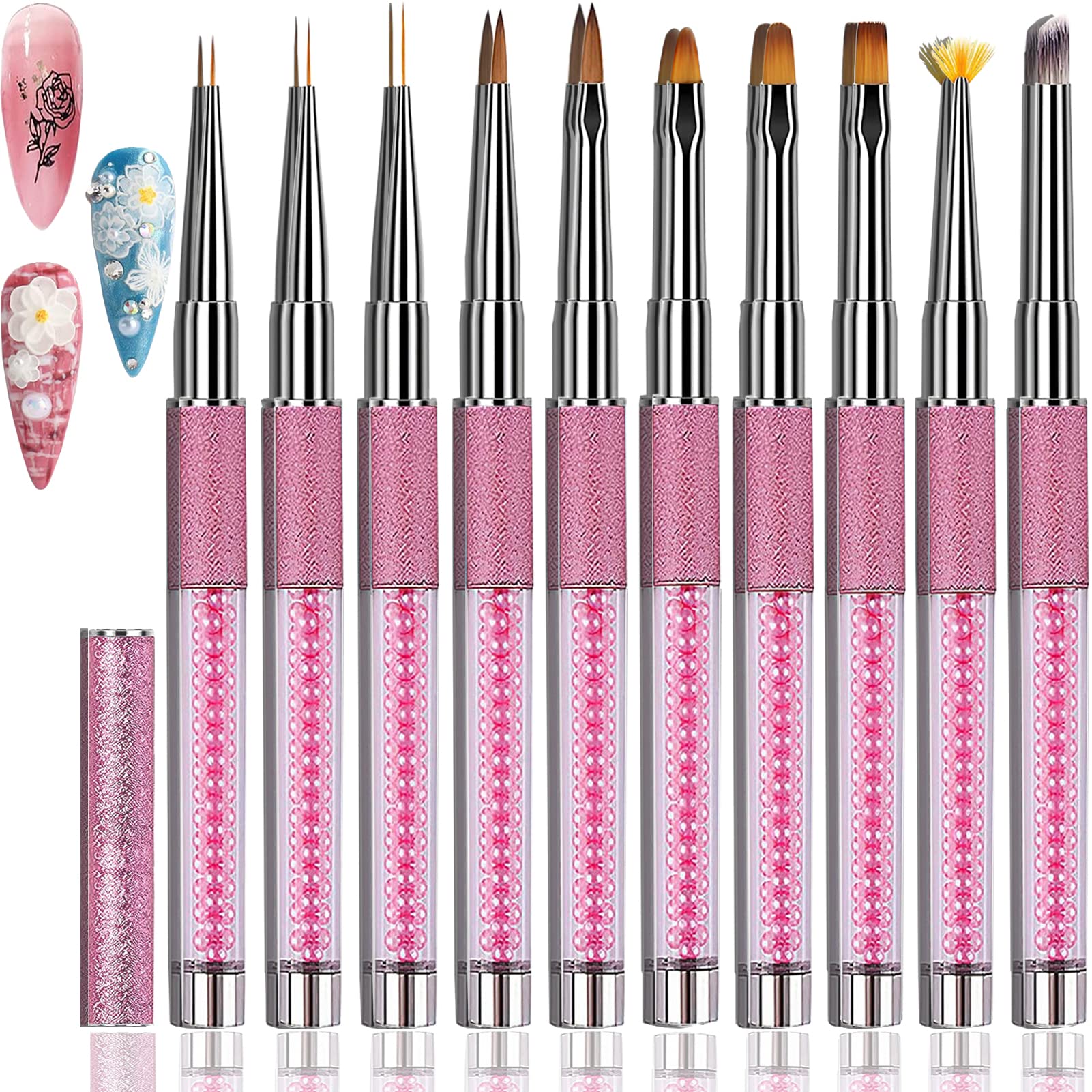 10PCS Acrylic Nail Art Brushes Set - Professional Manicure Tools for Acrylic Powder, Nail Extension & DIY Design - Round, Flat & Detail Brushes for Salon & Home Use - Perfect for Nail Art, Gel Polish & Pedicure Application