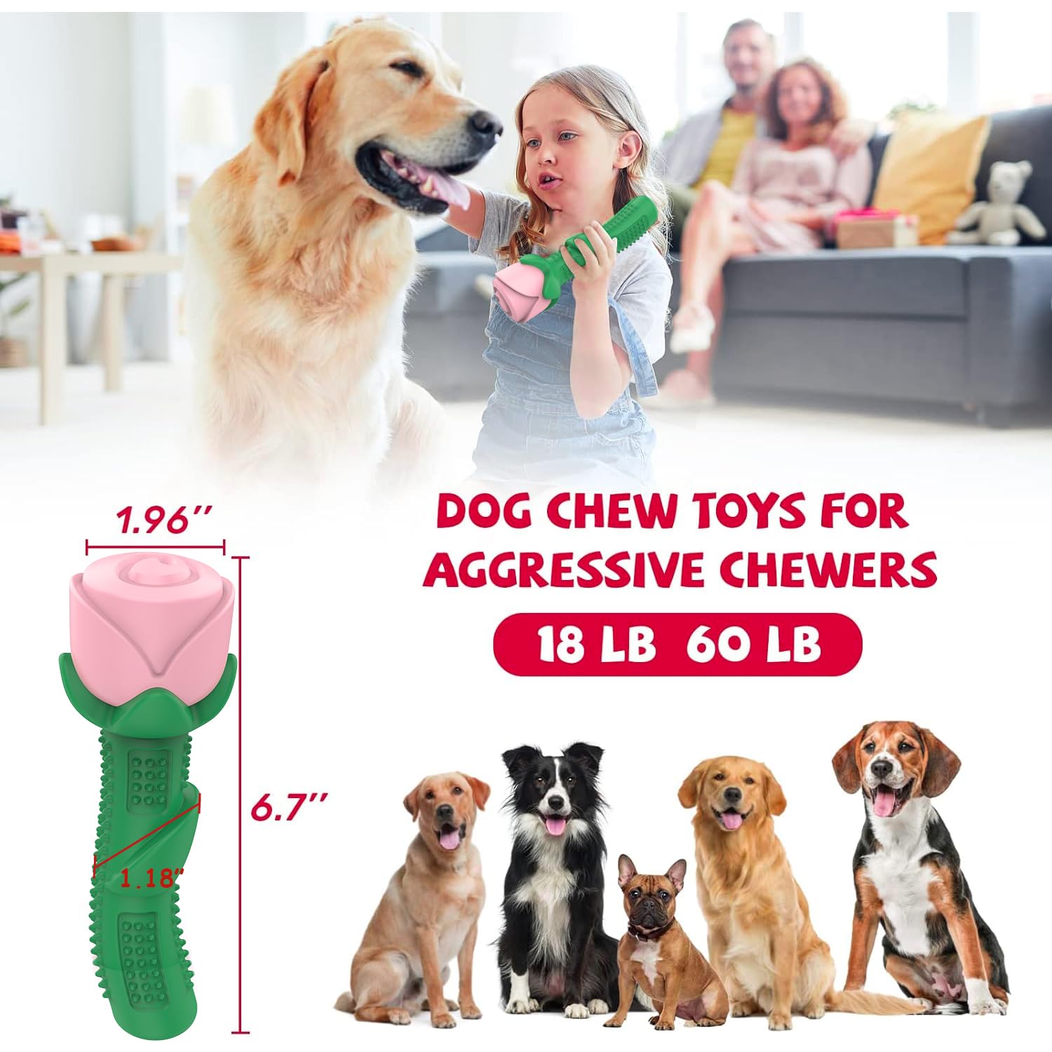 Durable Dog Chew Toys for Aggressive Chewers - Interactive Pet Training Toys with Teeth Cleaning Benefits (Champagne & Rose Colors) - Perfect for Playtime, Training Sessions, and Dental Care