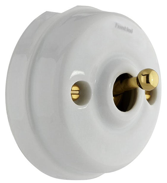 Stylish Rocker Light Switch - White Porcelain/Brass Finish for Modern Home & Office Decor