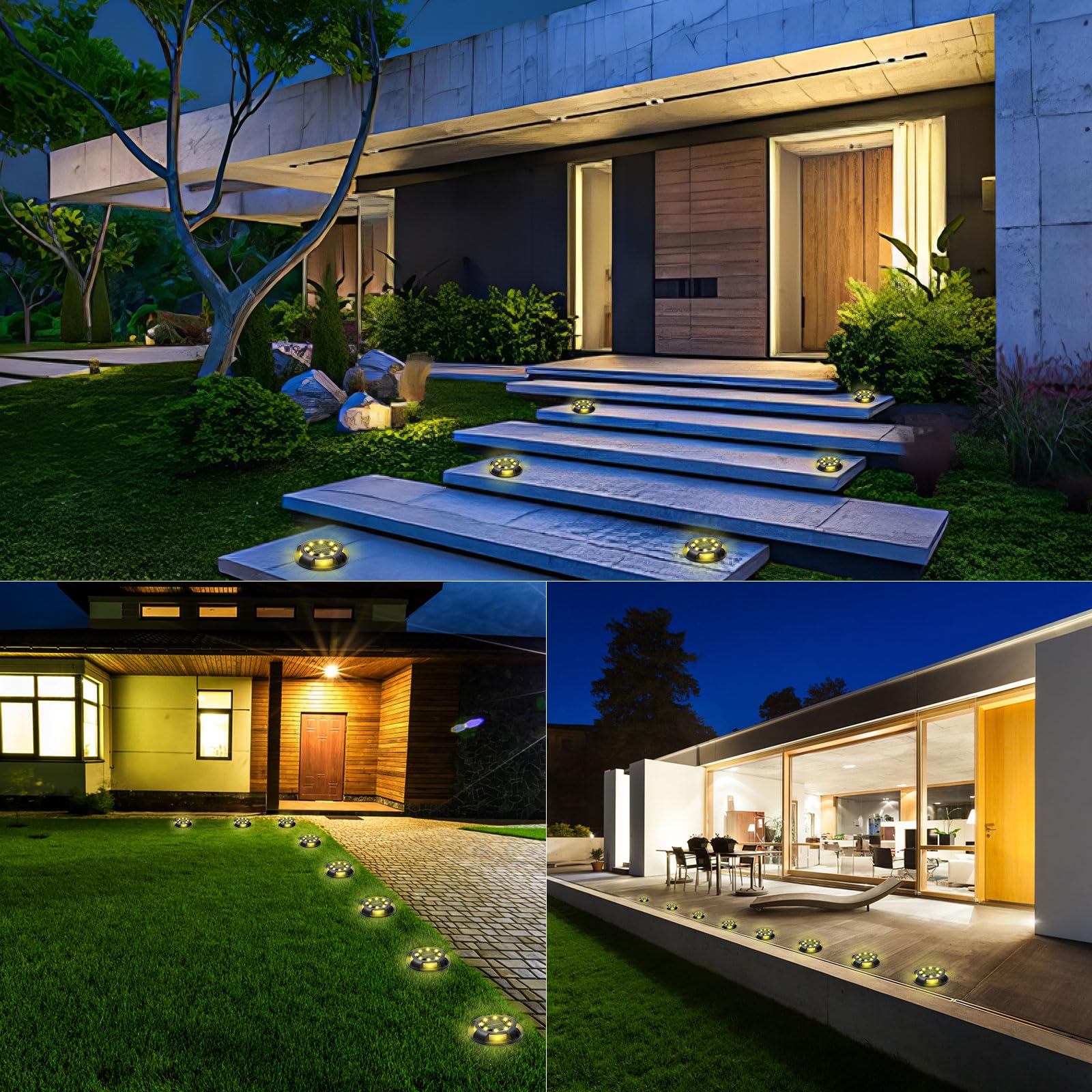 8 Pack 12 LED Solar Ground Lights - Waterproof Outdoor Landscape Lighting for Garden, Pathway, Yard, Lawn, Patio, Deck & Driveway | Warm White Solar Disk Lights | Perfect for Nighttime Safety & Garden Decor