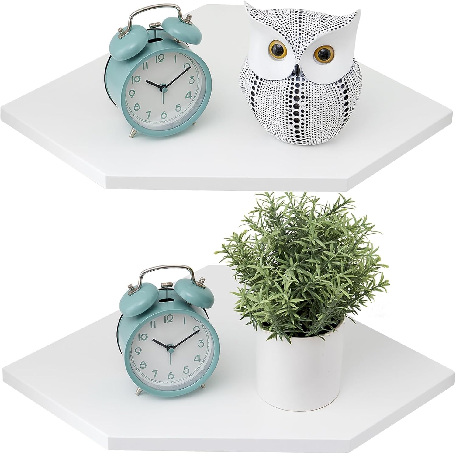 White Oak Corner Floating Shelves Set of 2 - Solid Wood Wall Mounted Display Shelves with Wire Hole for Plants, Decor - Perfect for Kitchen, Living Room & Bedroom Storage & Organization