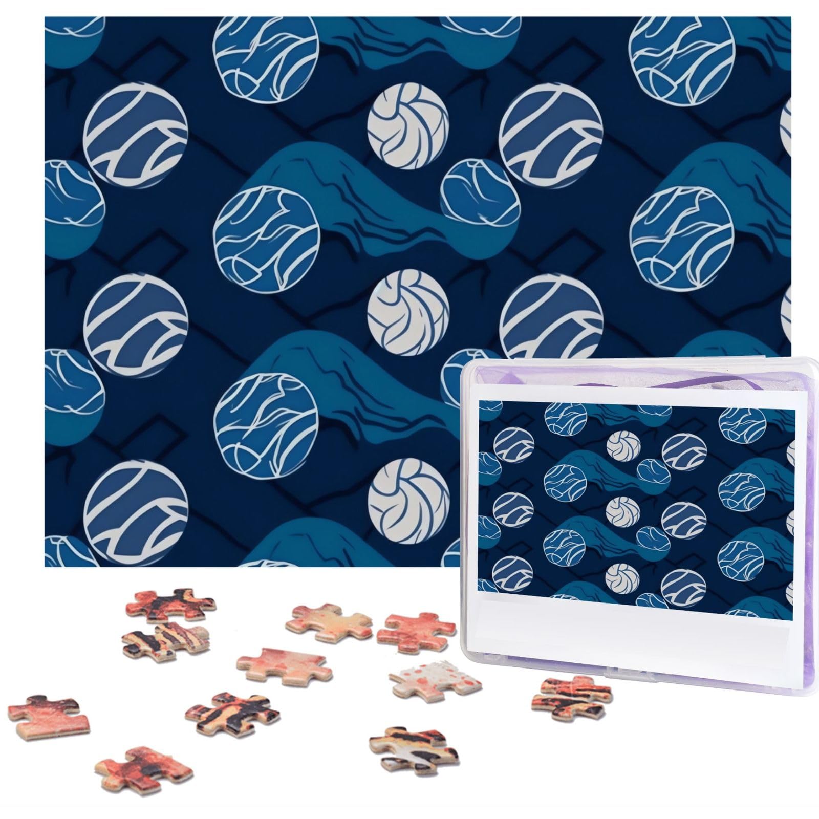 500-Piece Blue Volleyball Wooden Jigsaw Puzzle for Adults - Personalized Photo Puzzle with Classic Design - Perfect for Family, Wedding, Birthday & Valentine's Day Gifts (20.4