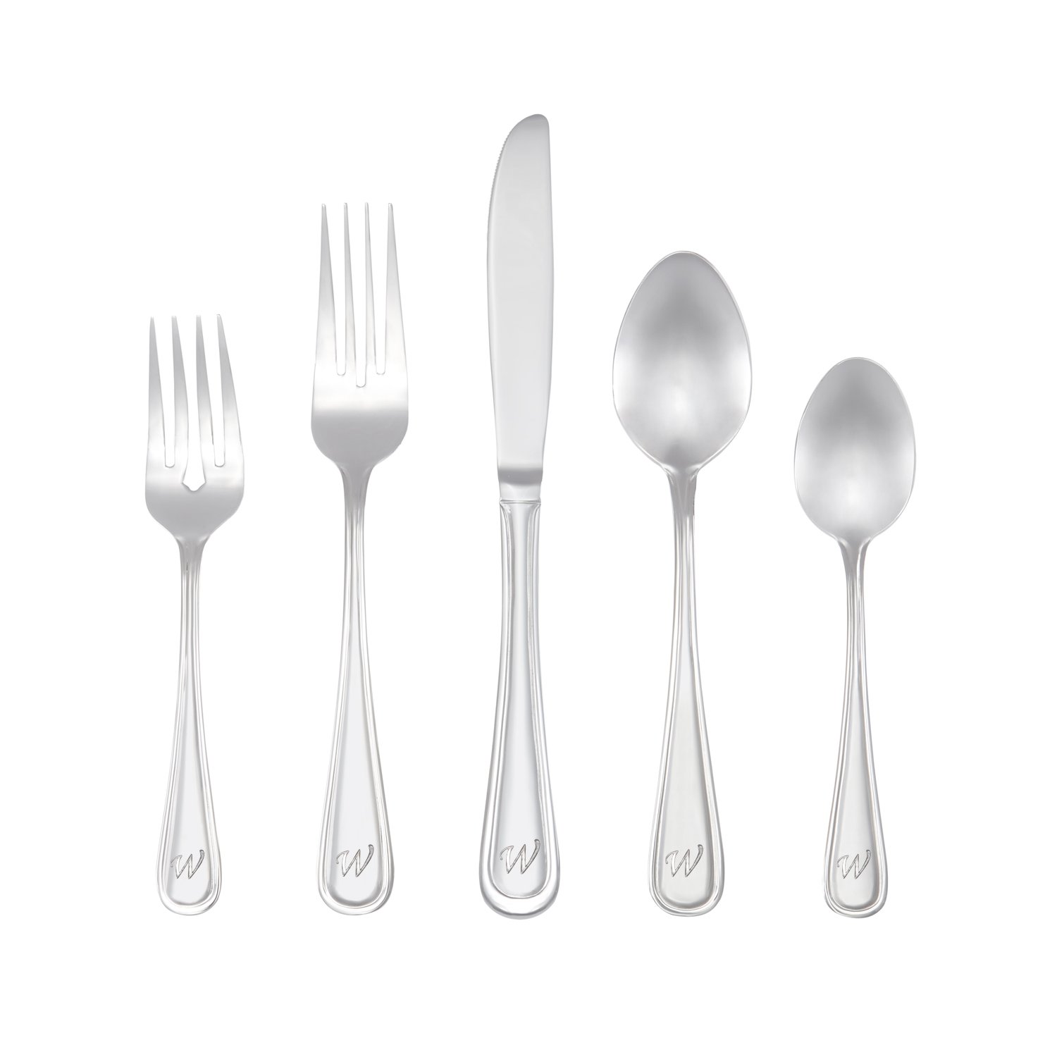 RiverRidge 46-Piece Monogrammed Flatware Set, Service for 8, Stainless Steel Marina Pattern - Elegant Dining Silverware for Weddings, Holidays & Formal Dinner Parties
