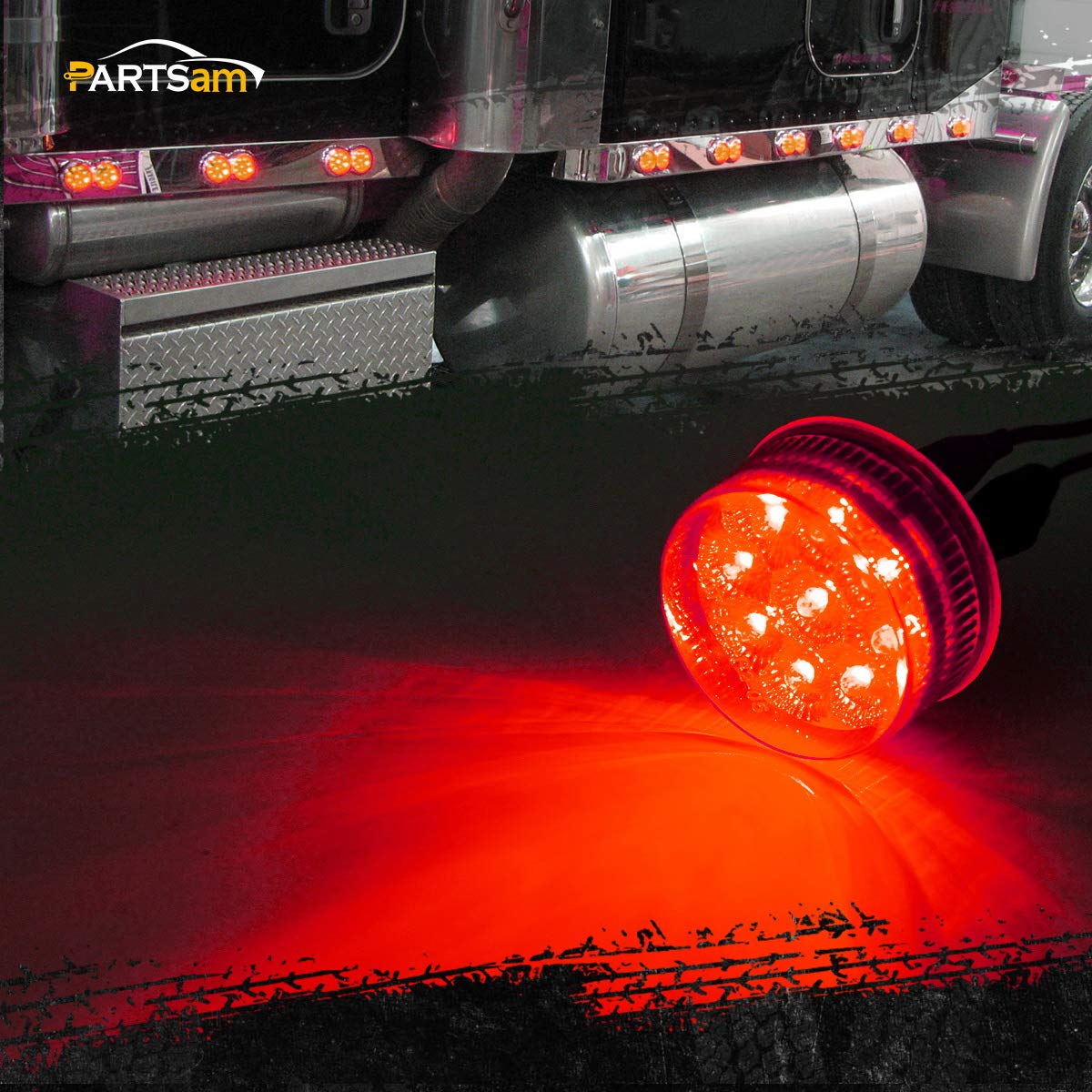 Partsam 10Pcs 2 Inch Round Red 9LED Side Marker Lights with Reflectors - Waterproof 12V Clearance Lights for Truck, Trailer, RV & Tractor (Ideal for Night Driving & Road Safety)