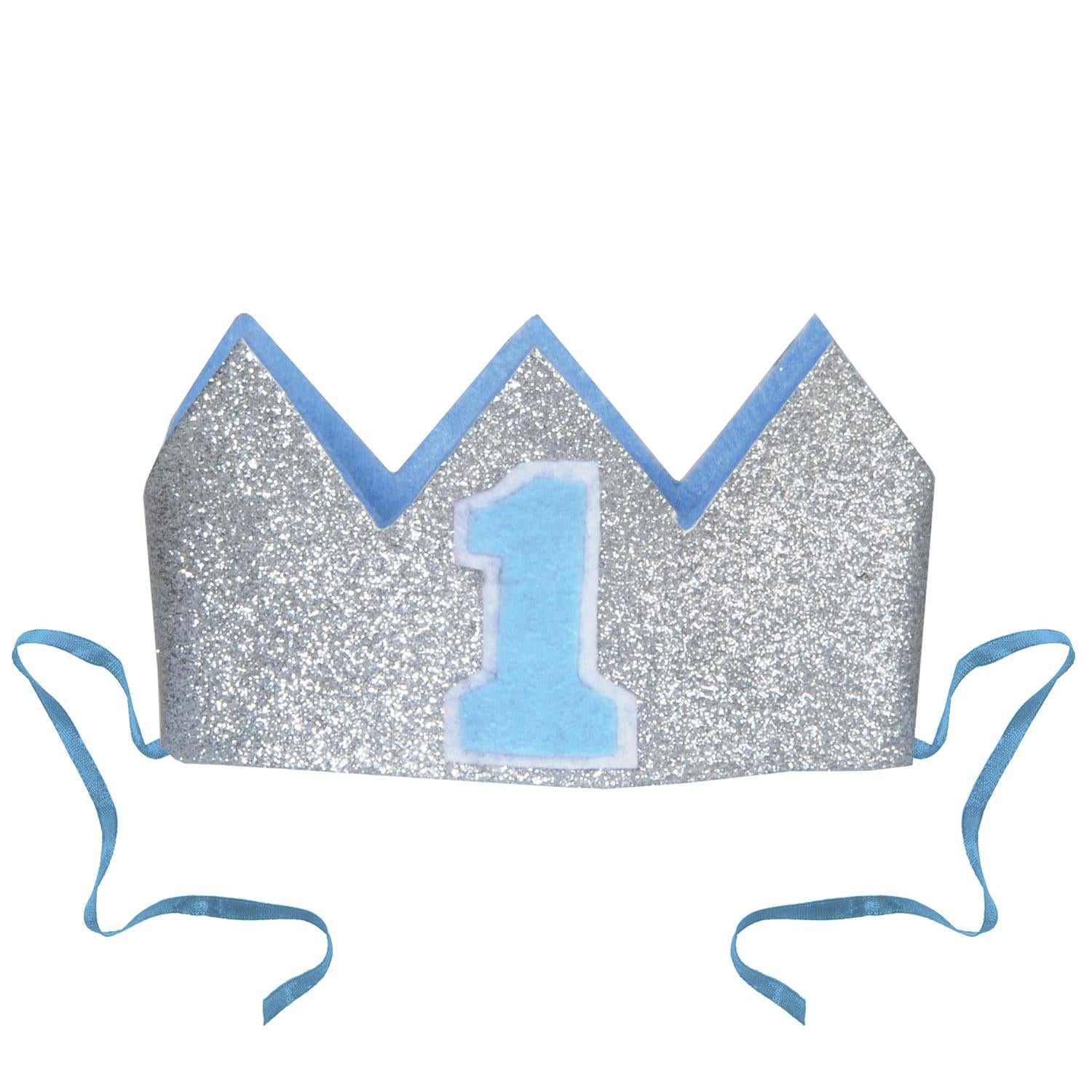 12 Pack Beistle Glittered Baby's 1st Birthday Party Crowns - Shiny Princess Tiaras for 1 Year Old Girls Birthday Party Decorations & Photo Props