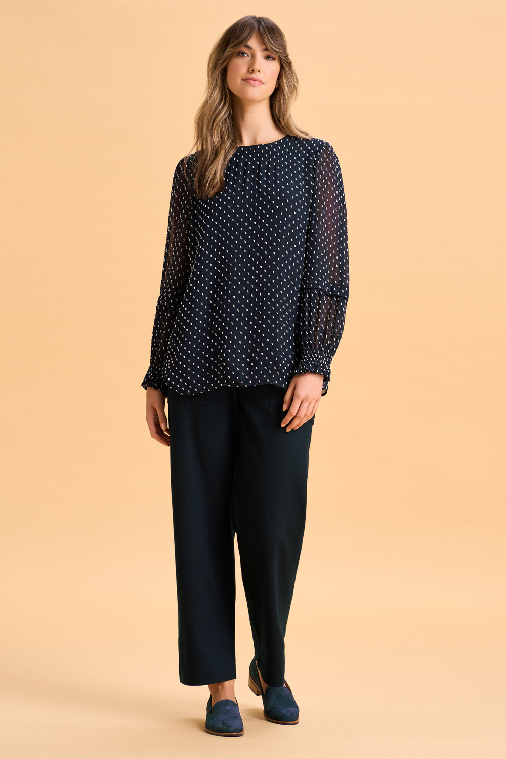 Crinkle Spot Blouse - White Spot Ink Print Women's Top | Casual & Office Wear Fashion