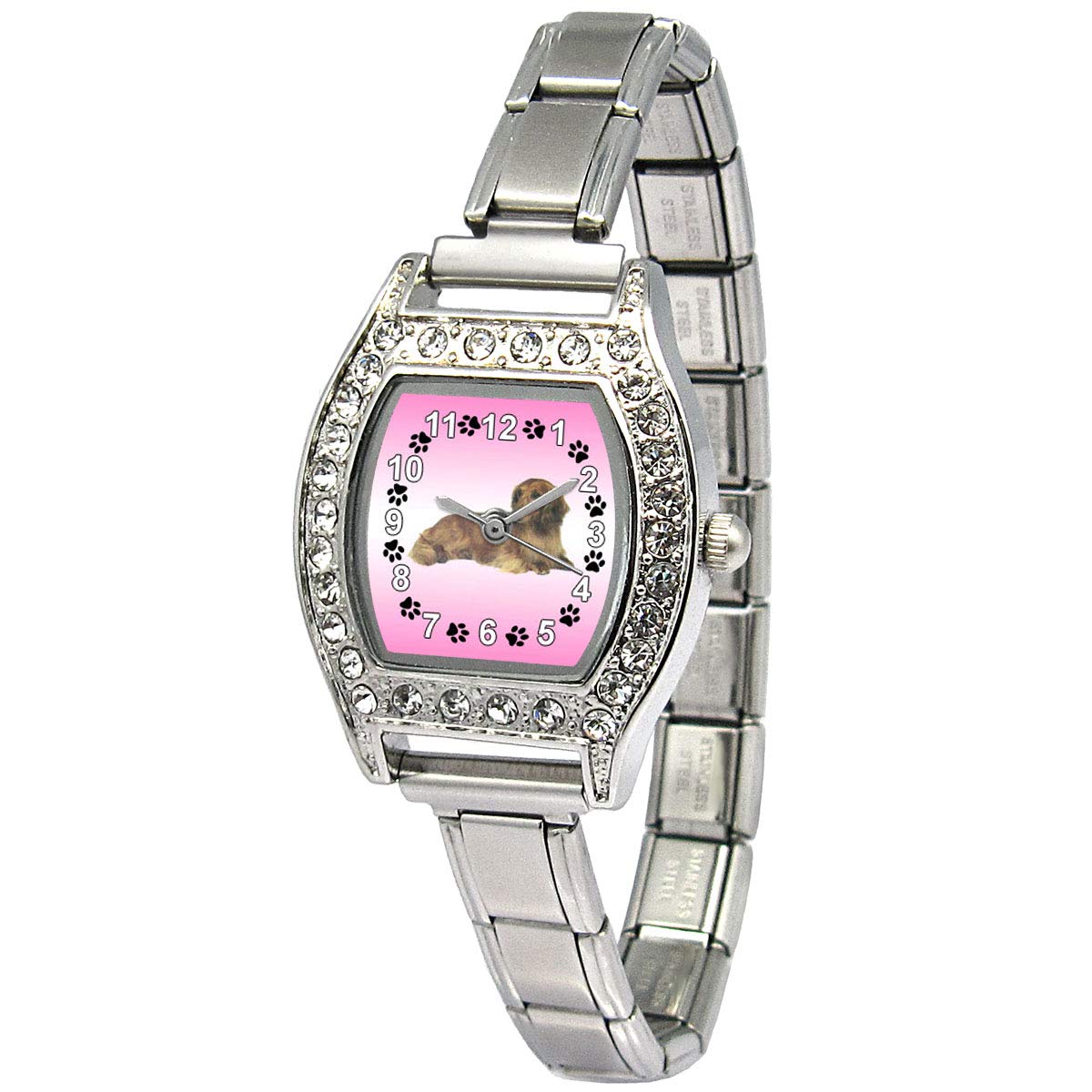 Timest Dachshund Women's Stainless Steel Italian Charm Bracelet Watch BJ1065 - Perfect Gift for Dog Lovers, Fashion Accessory for Casual & Office Wear