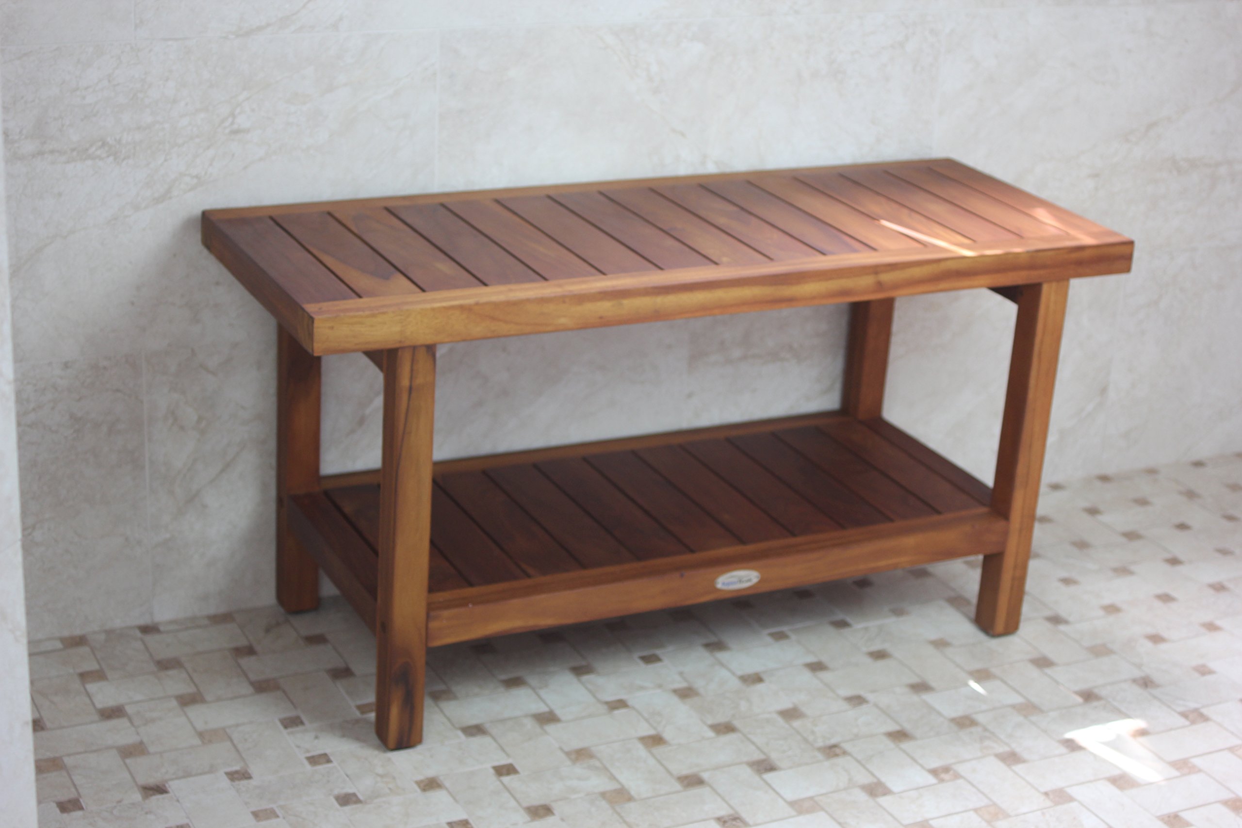 AquaTeak 36 Inch Teak Shower Bench with Shelf | Premium Spa Shower Seat with AquaTeak Oil | Perfect for Bathroom, Sauna & Steam Room Relaxation