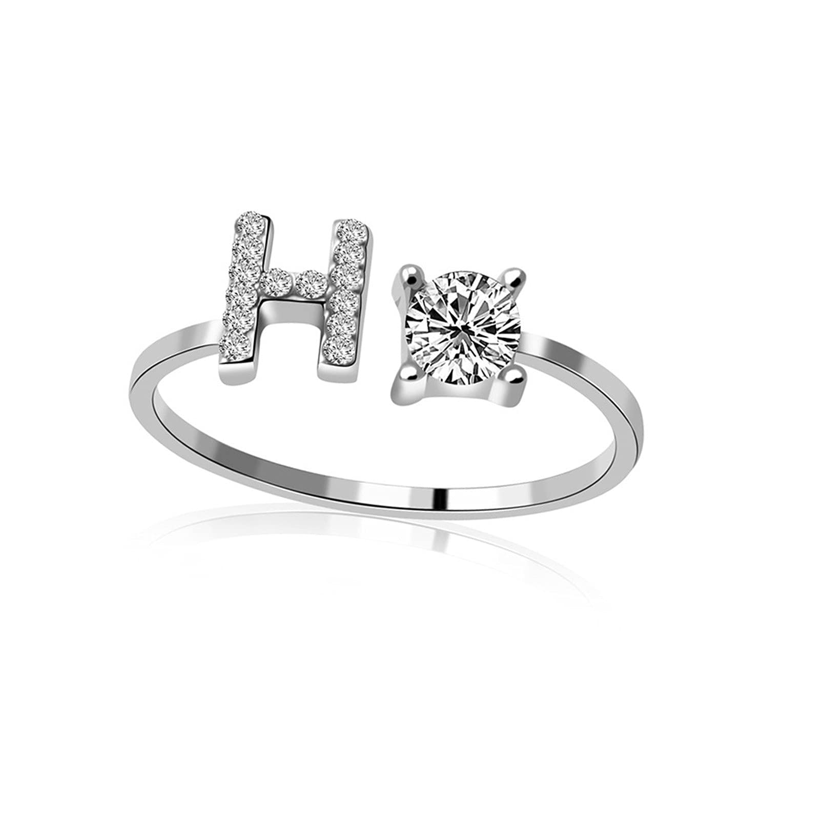 26 English Alphabet Rings for Women - Adjustable Silver Letter Rings with Zircon - Personalized Jewelry for Women, Girls, Mothers - Perfect for Weddings, Anniversaries, Birthdays & Parties (Letter H) - Great for Gifting, Everyday Wear & Special Occasions