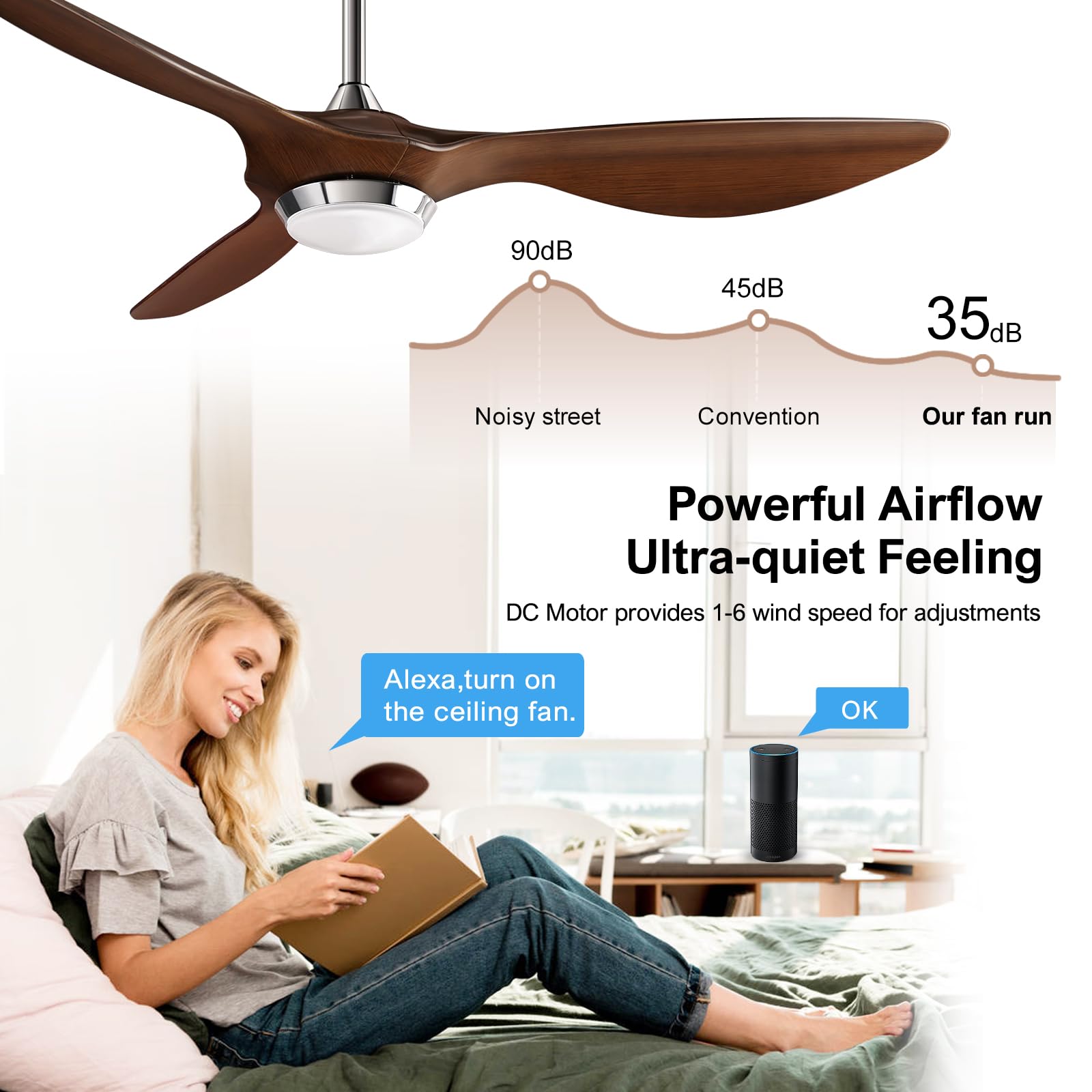 Reiga 52 Inch Smart Ceiling Fan with Light - ETL Certified, High CFM, Ultra Quiet DC Motor, Remote Control - Modern 3-Blade Design for Living Room, Bedroom, Farmhouse - Perfect for Home Cooling and Stylish Interior Decor