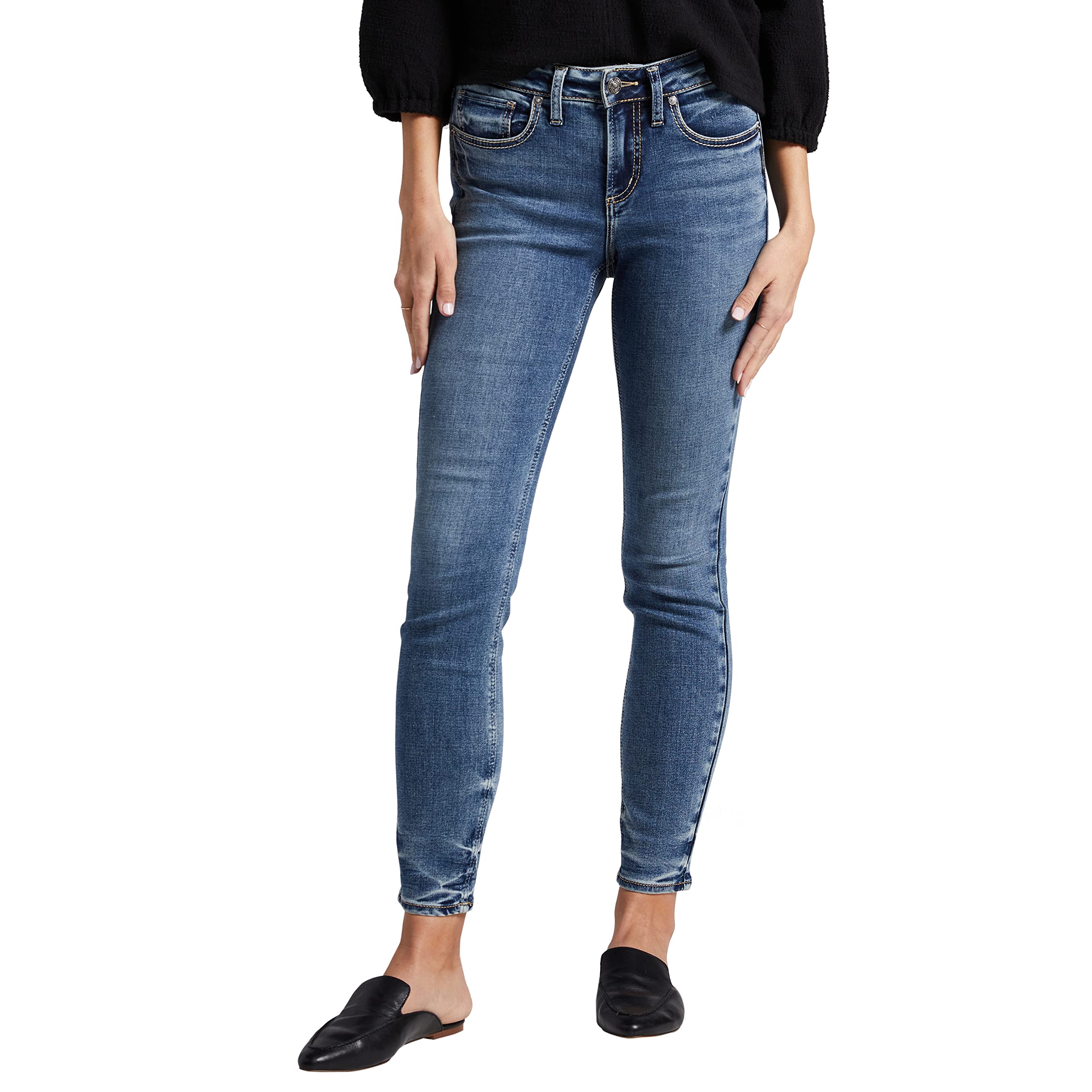 Suki Mid Rise Skinny Jeans for Women - Dark Rinse Denim Pants 24W x 31L - Comfortable Stretch Jeans for Casual Wear, Office & Night Out