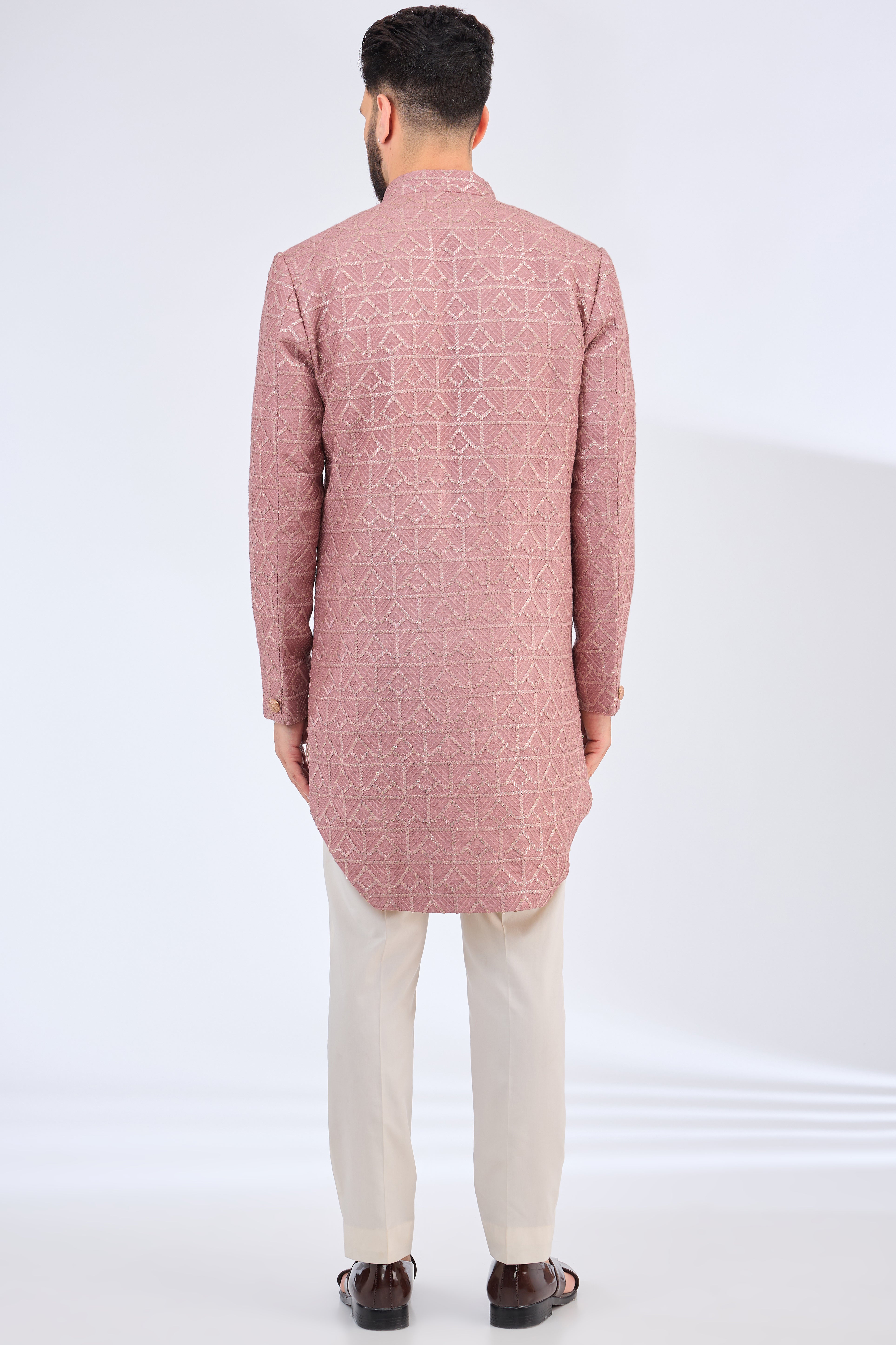 Royal Pink Onion Cut Silk Sherwani for Men - Elegant Indian Wedding Attire for Grooms & Special Occasions