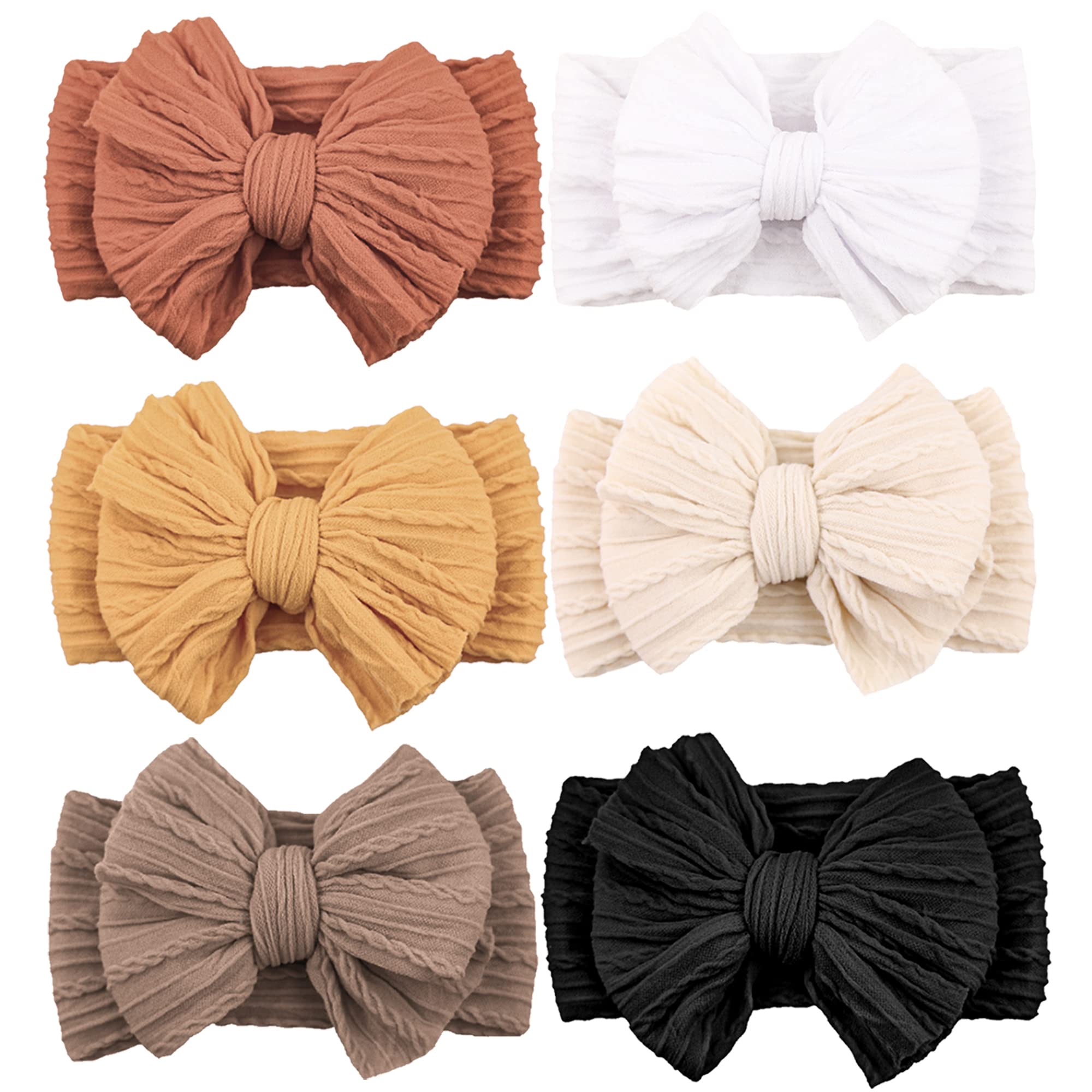 Handmade Baby Headbands - Soft Stretchy Nylon Hair Bands with Bows for Newborns, Infants & Toddler Girls (6-Pack) - Perfect for Photoshoots, Birthday Parties & Everyday Wear
