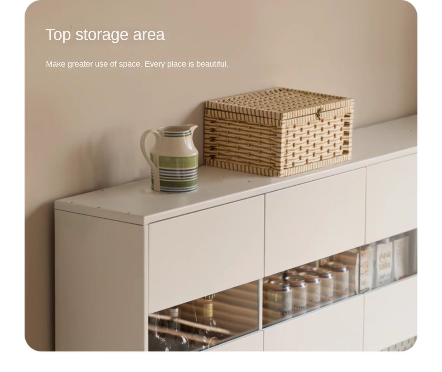 Solid Poplar Wood Wall-Mounted Cream Style Dining Sideboard - Perfect for Small Spaces, Kitchens, and Dining Rooms