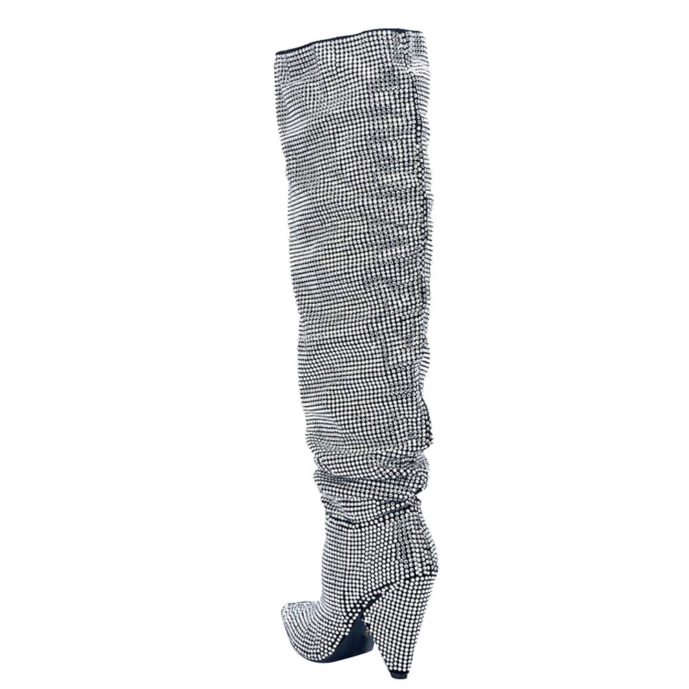 Stylish THESHY Women's Rhinestone Embellished Pointed Toe Over-The-Knee Boots - Perfect for Party, Evening Wear & Winter Fashion