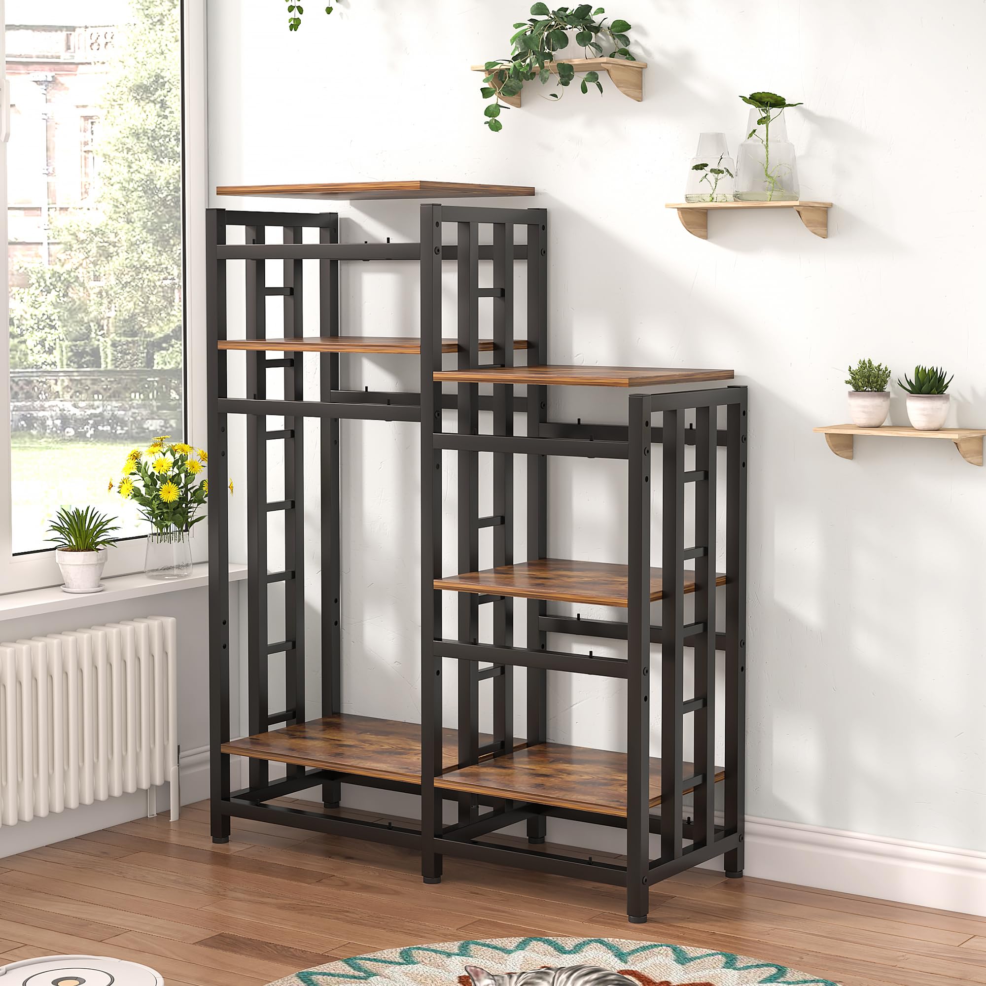 6-Tier Kitchen Baking Rack - Adjustable Multi-Function Storage Shelf for Microwave, Mini Fridge & Coffee Bar - Freestanding Organizer for Small Spaces - Rusty Brown - Perfect for Kitchen, Pantry & Home Office Organization