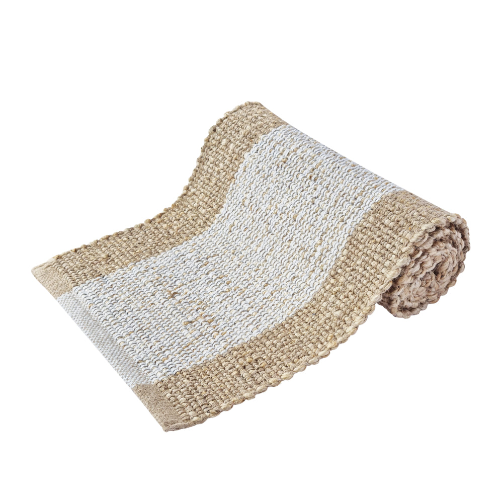 Blake Jute Runner Rug 37x180cm (14.5x71 inches) Natural White & Warm Taupe - Boho Chic Farmhouse Decor for Hallway, Kitchen, Bedroom