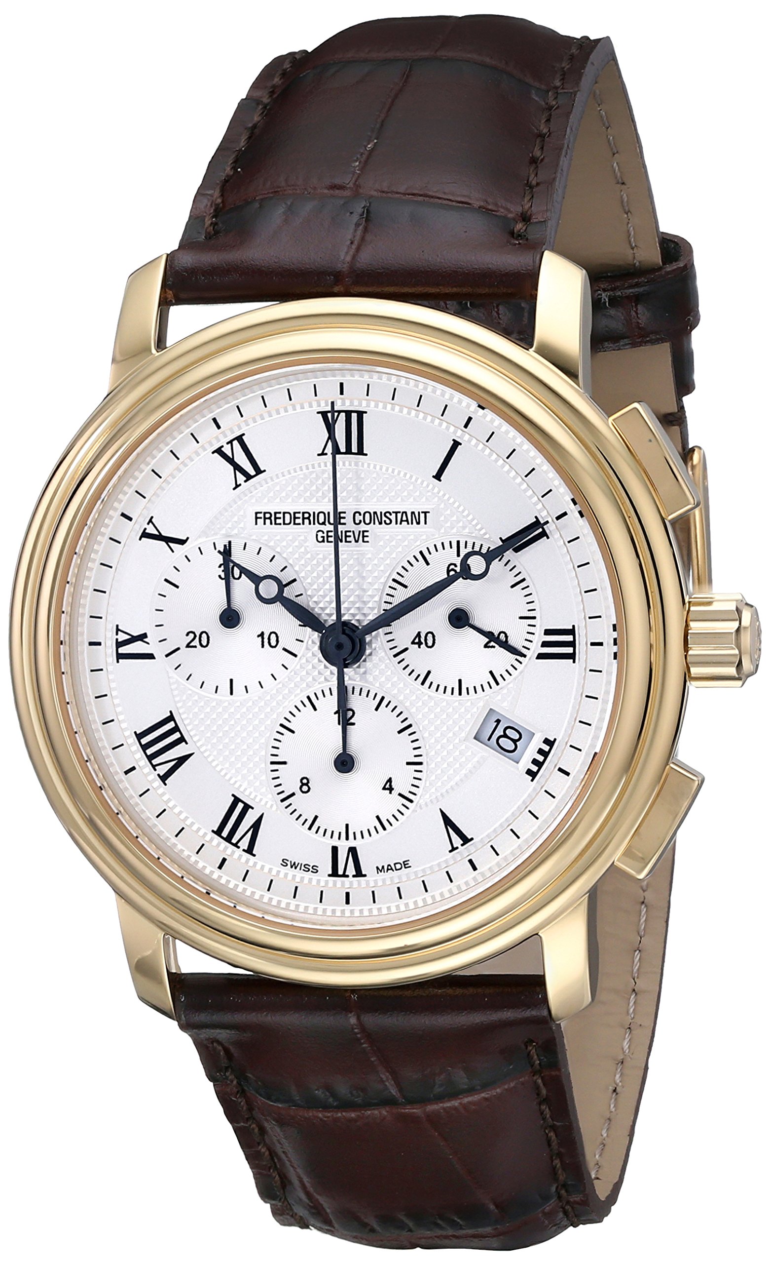 Frederique Constant Men's FC292MC4P5 Chronograph Watch with Brown Leather Strap - Luxury Dress Watch for Business, Formal Events & Special Occasions