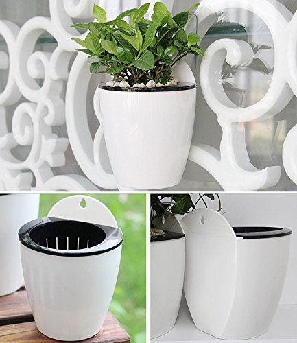 Self Watering Wall Planter Set of 3 - Modern White Small Vertical Flower Pots for Indoor/Outdoor - Wall Mounted & Window Hanging Planters with Water Storage - Perfect for Home Decor, Office, Balcony & Garden