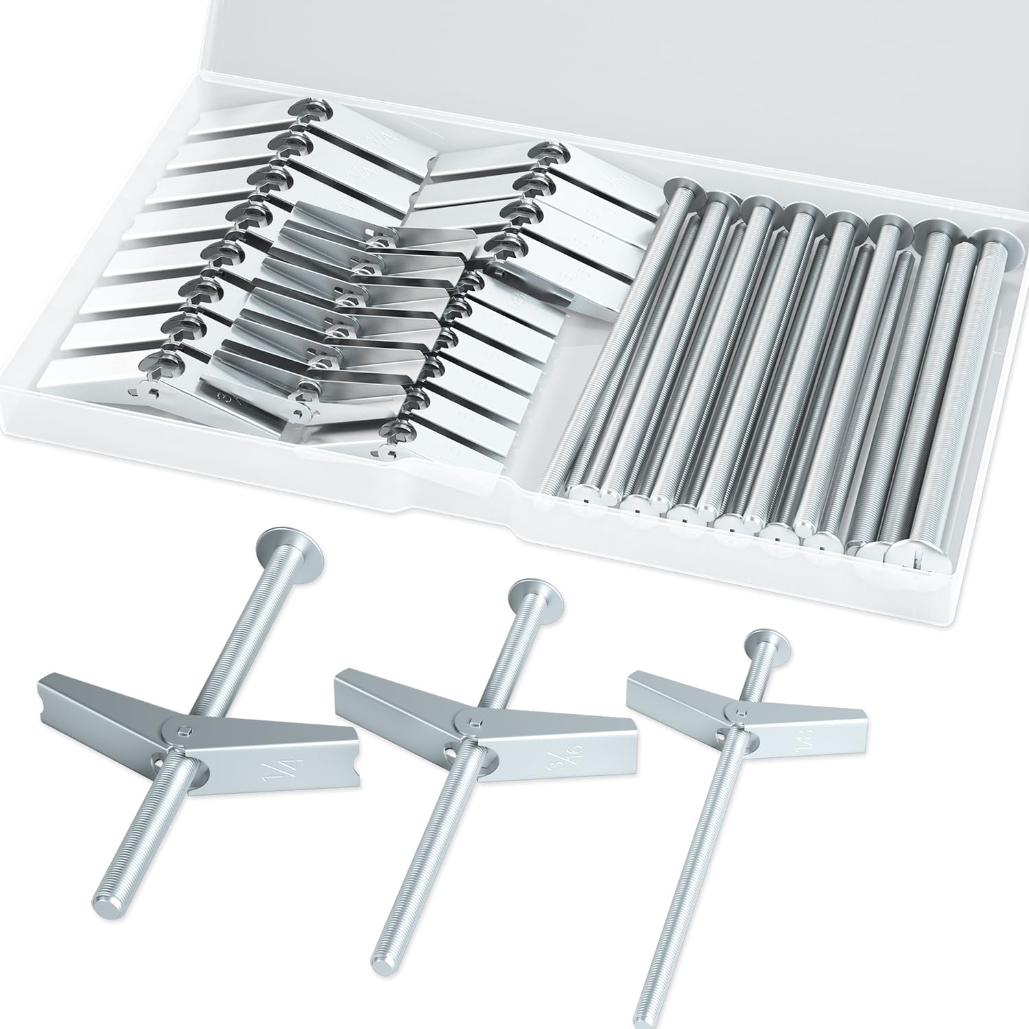 1/4 Inch Heavy Duty Drywall Anchors - 15 Pcs Metal Toggle Bolts with Screws Kit for Ceiling, Sheetrock & Hollow Walls | Secure Mounting for Shelves, TVs & Heavy Decorations