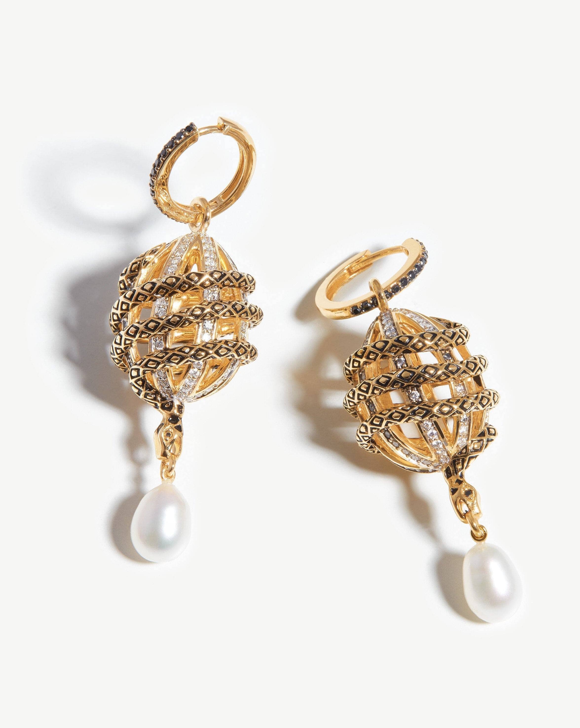 Harris Reed Fine Uncaged Drop Earrings - 14k Solid Gold with Pearl & Diamond Accents | Elegant Dangling Earrings for Women, Perfect for Weddings, Parties & Special Occasions