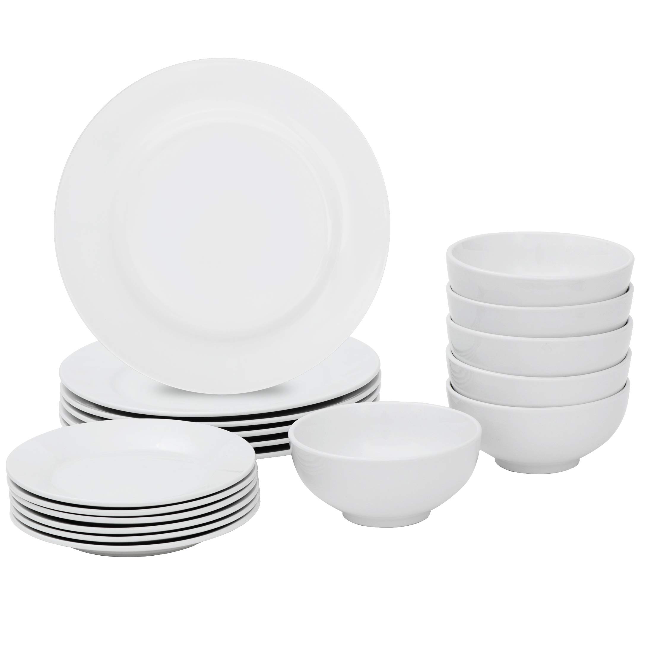 18-Piece White Porcelain Dinnerware Set - Round Plates, Bowls & Serving Dishes for 6 | Elegant Table Setting for Family Dinners, Holiday Entertaining & Restaurant Use