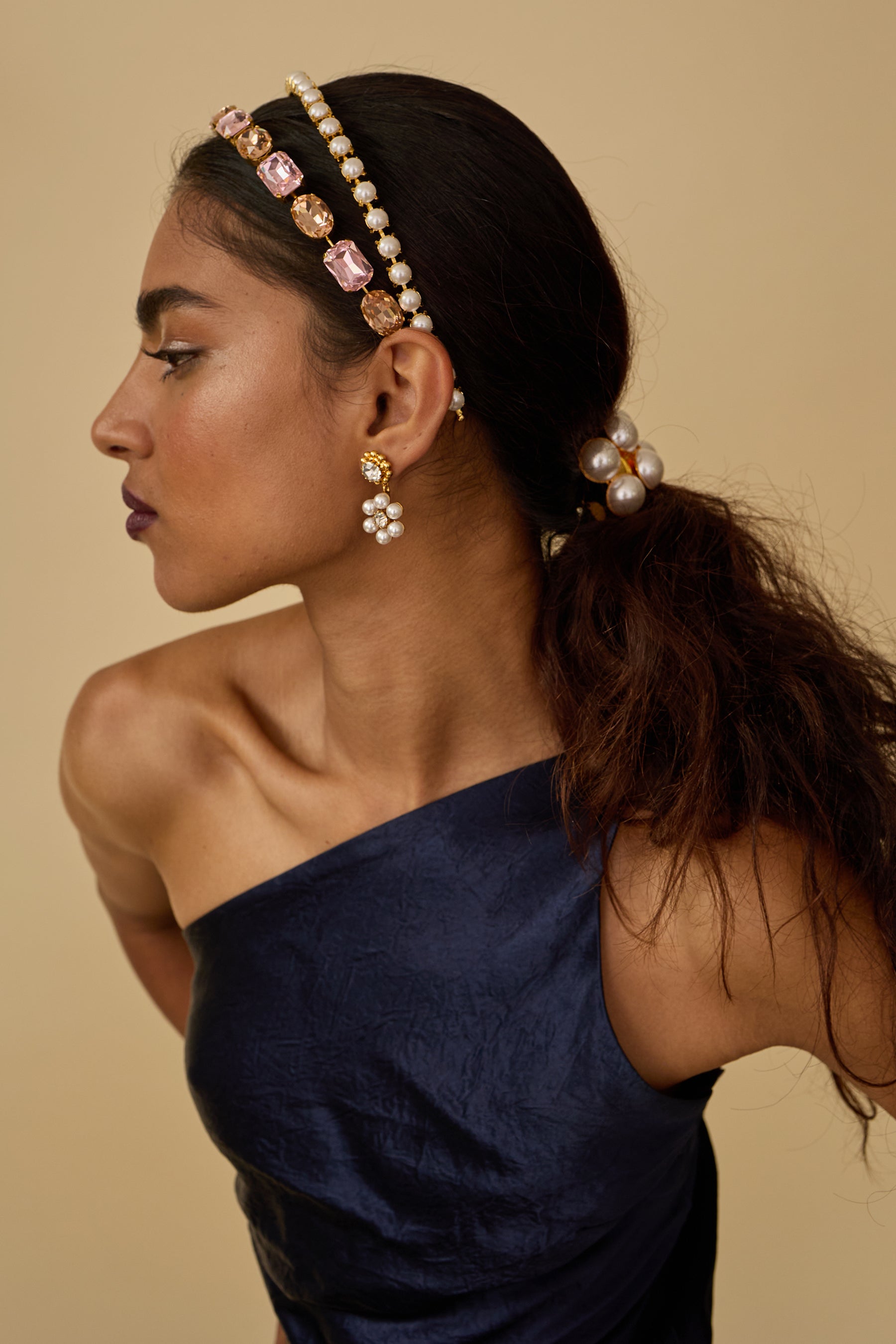 Mika Pearl & Crystal Double Strand Headband - Elegant Hair Accessory for Women, Bridal Party, Prom & Special Occasions
