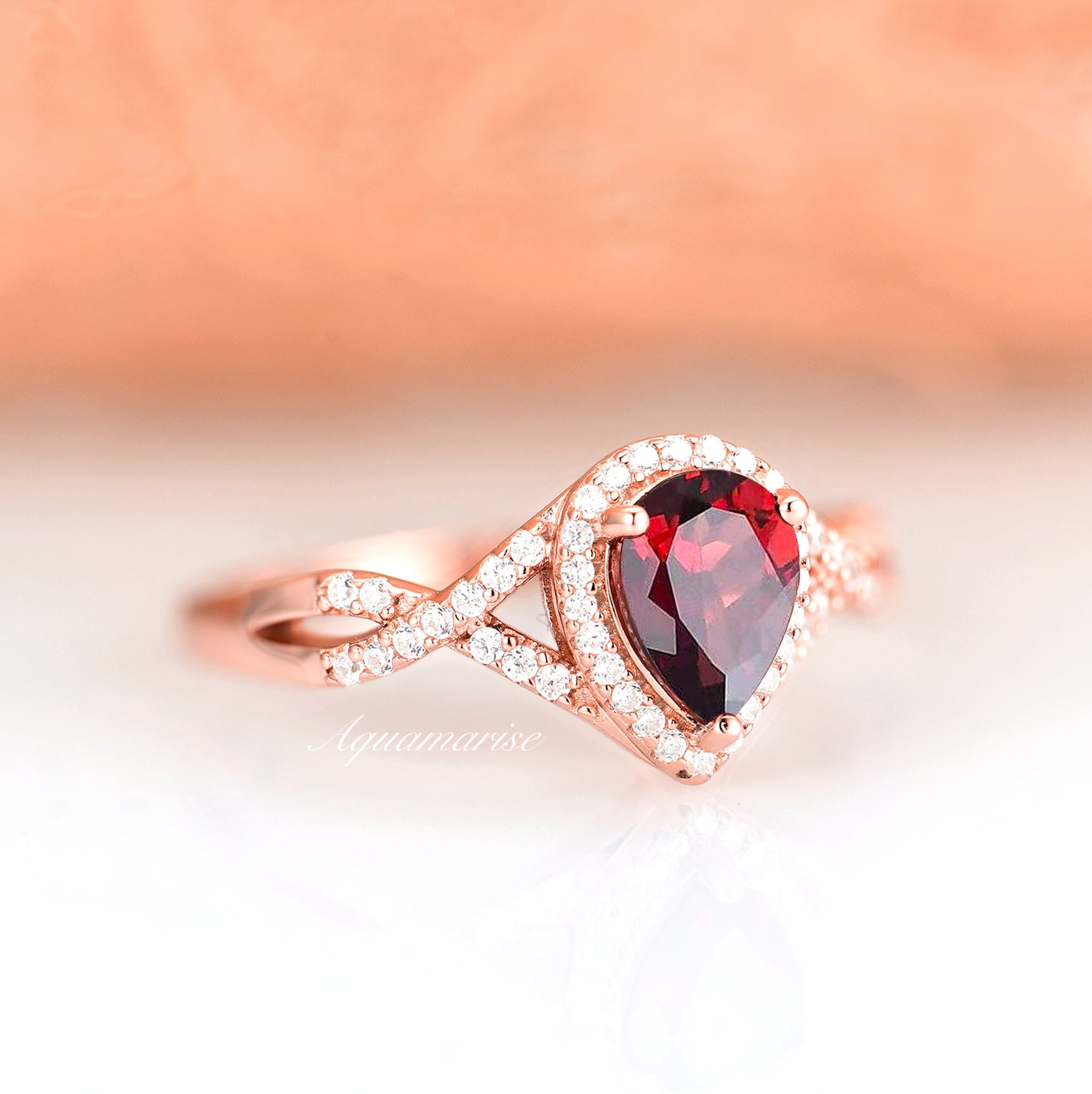 Flair Garnet Ring 14K Rose Gold Vermeil - Elegant Dainty Jewelry for Women, Perfect for Valentine's Day, Anniversary & Everyday Wear