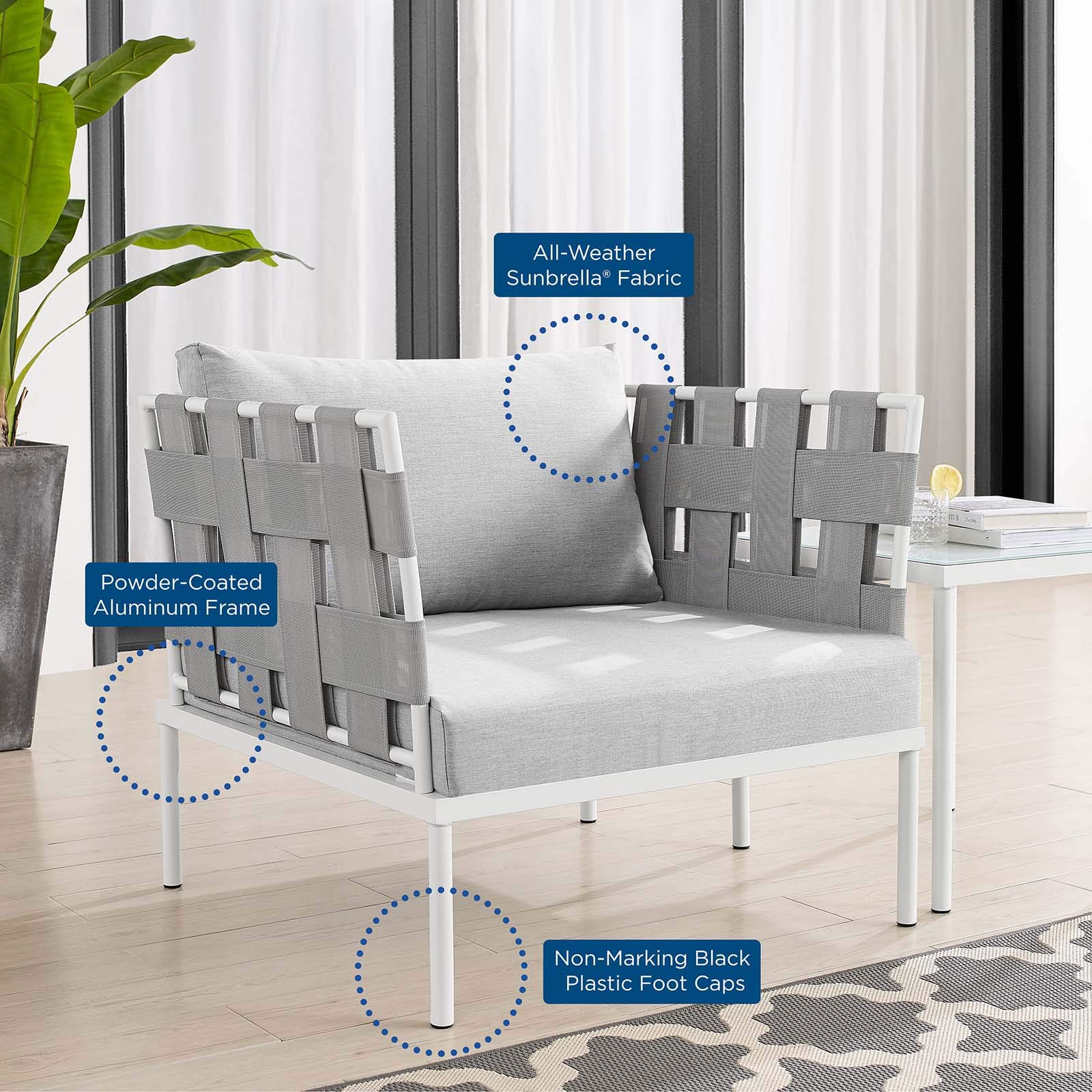 Modway Harmony Outdoor Patio Aluminum Armchair - Durable Gray Aluminum Frame, Weather-Resistant, Comfortable Seating for Garden, Poolside & Backyard Relaxation