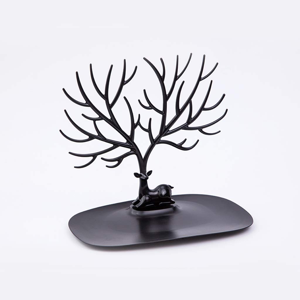 LZL Plastic Jewelry Display Stand - Deer-Shaped Earring Necklace Ring Bracelet Holder with Storage Tray | Jewelry Organizer for Boutique, Home & Retail Store (Black)