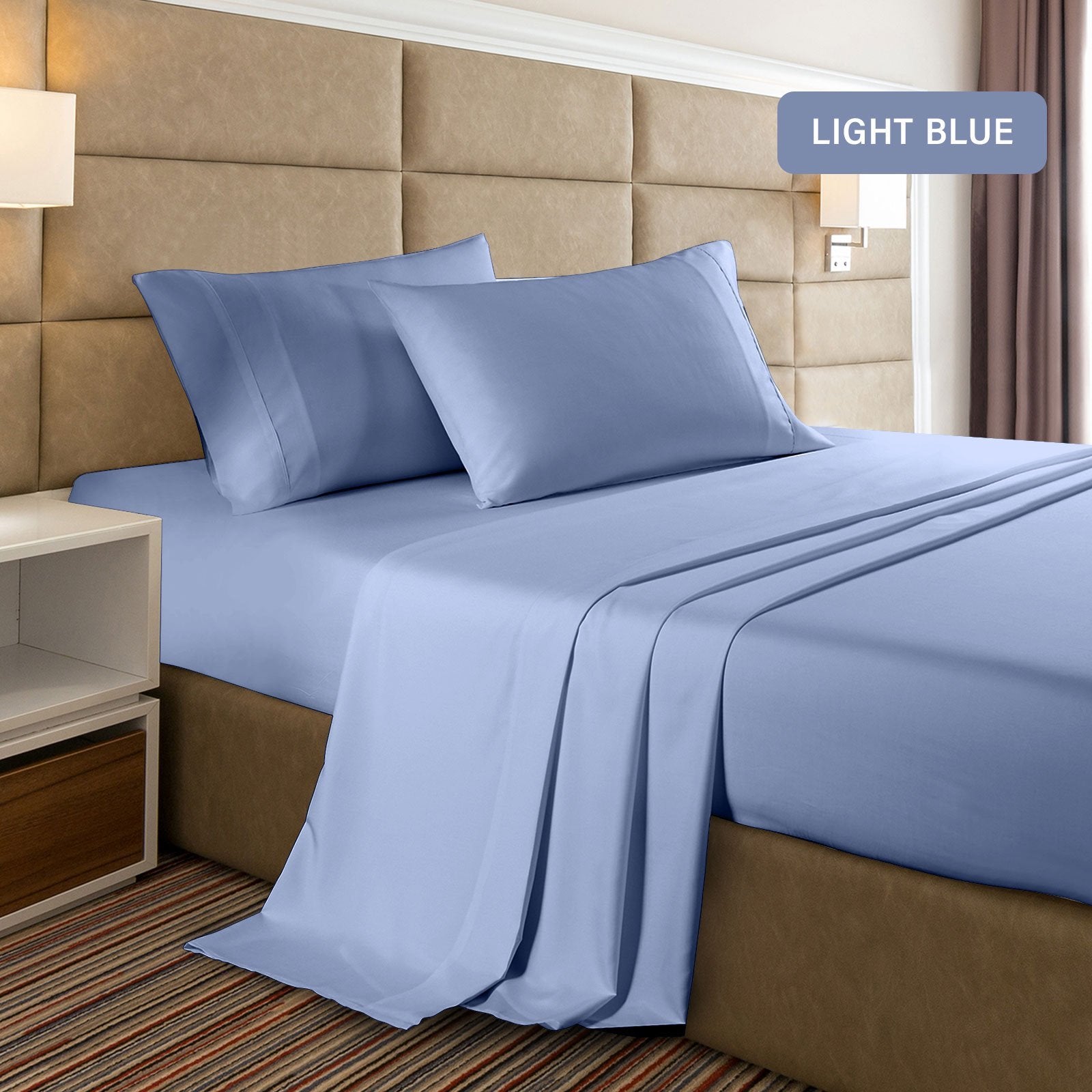 2000 Thread Count Bamboo Cooling Sheet Set - Ultra Soft & Breathable Bedding for Hot Sleepers - Single Size Light Blue - Perfect for Summer Nights & Temperature Regulation