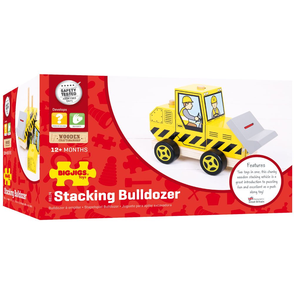 Bigjigs Toys Wooden Stacking Bulldozer - Educational Construction Toy for Toddlers & Kids - STEM Learning, Fine Motor Skills Development - Perfect for Playtime, Preschool & Daycare Activities