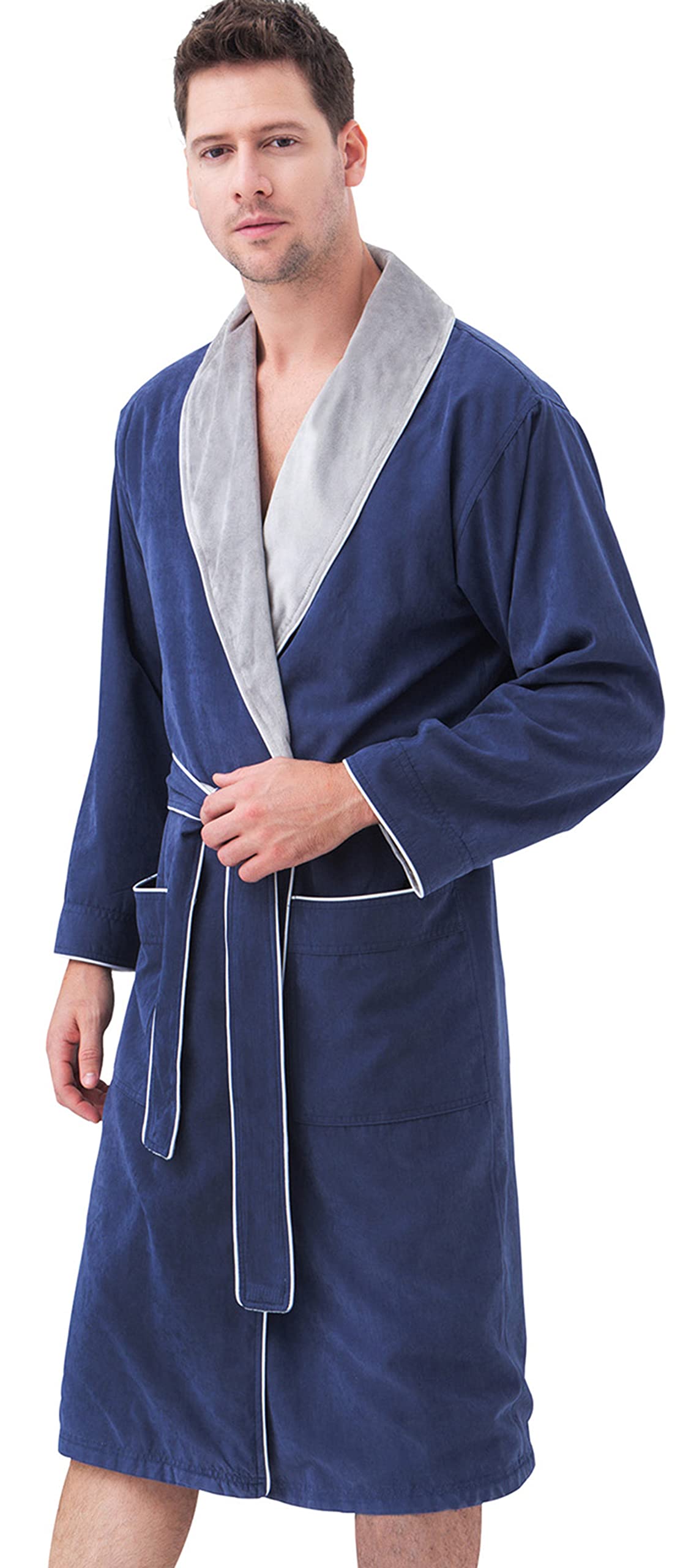 Premium Men's Plush Lined Microfiber Robe - Ultra Soft Luxury Hotel Style Bathrobe, Knee Length Warm Spa Robe for Men - Perfect for Relaxation, Lounging & Post-Shower Comfort