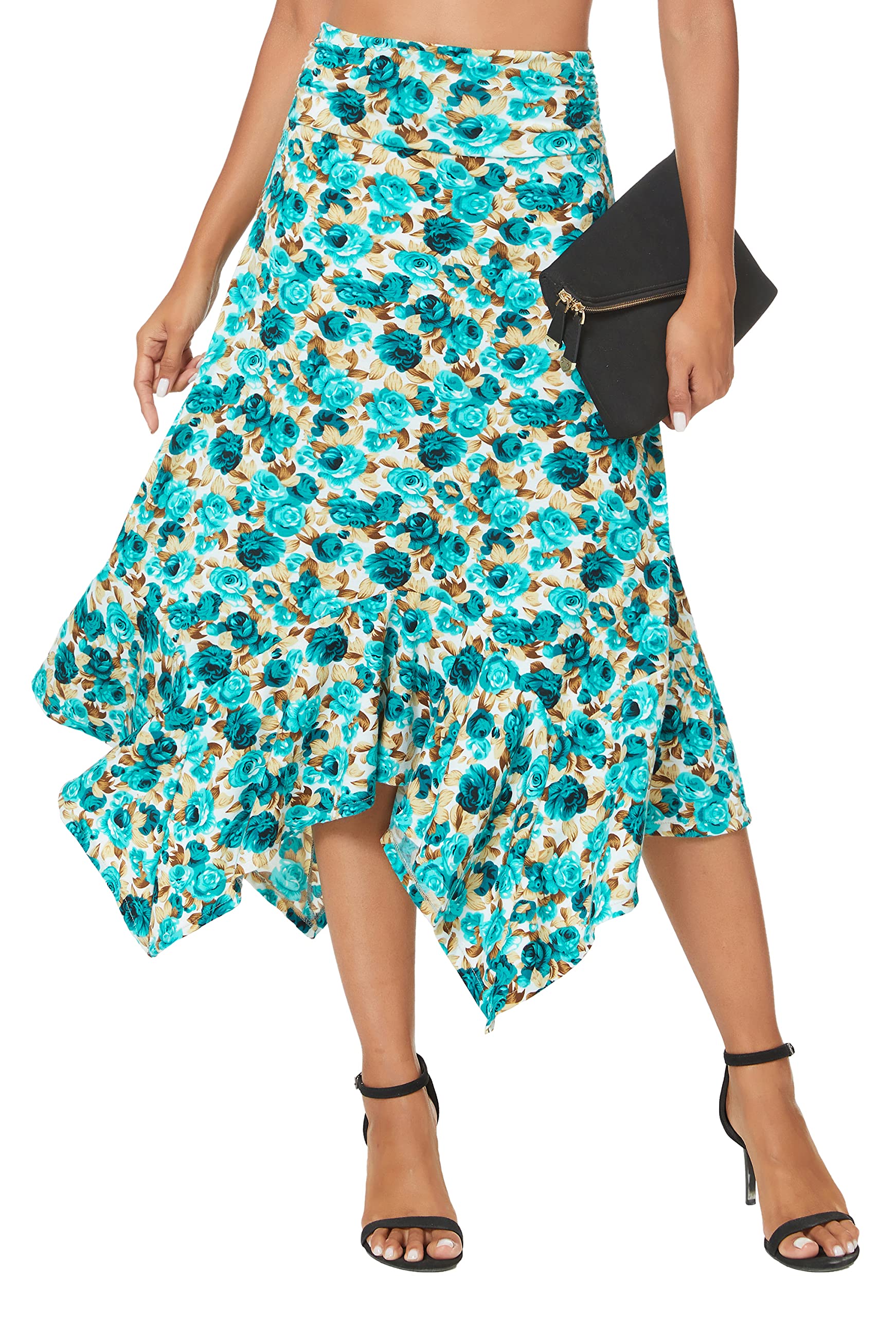 Urban CoCo Women's Flowy Stretchy Skirt - Handkerchief Hem Midi Skirt for Casual Wear, Summer Outfits & Boho Style