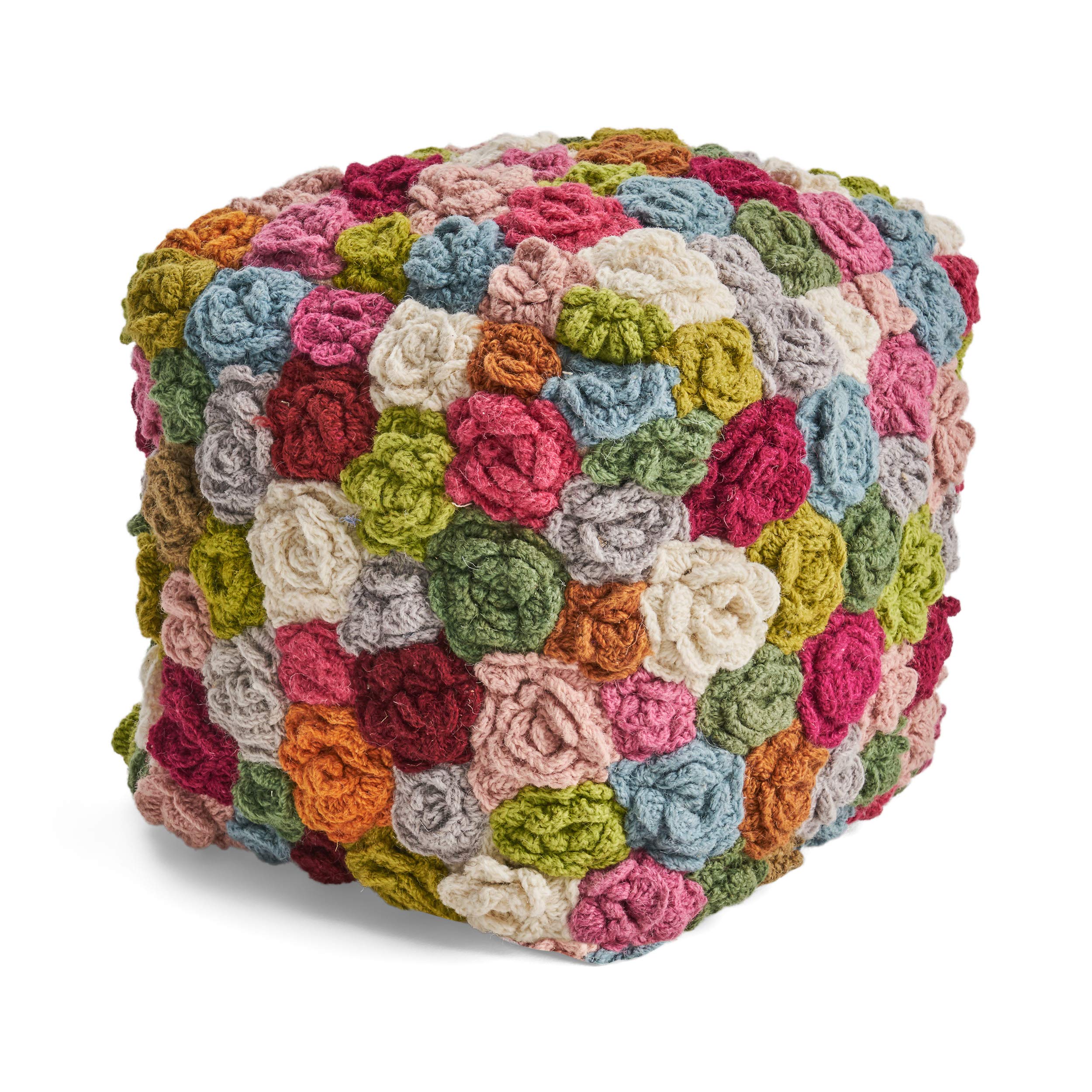 Frances Boho Wool Ottoman Pouf - Handmade Multicolor Moroccan Style Footstool & Floor Seating | Perfect for Living Room, Bedroom Decor & Bohemian Home Accessories