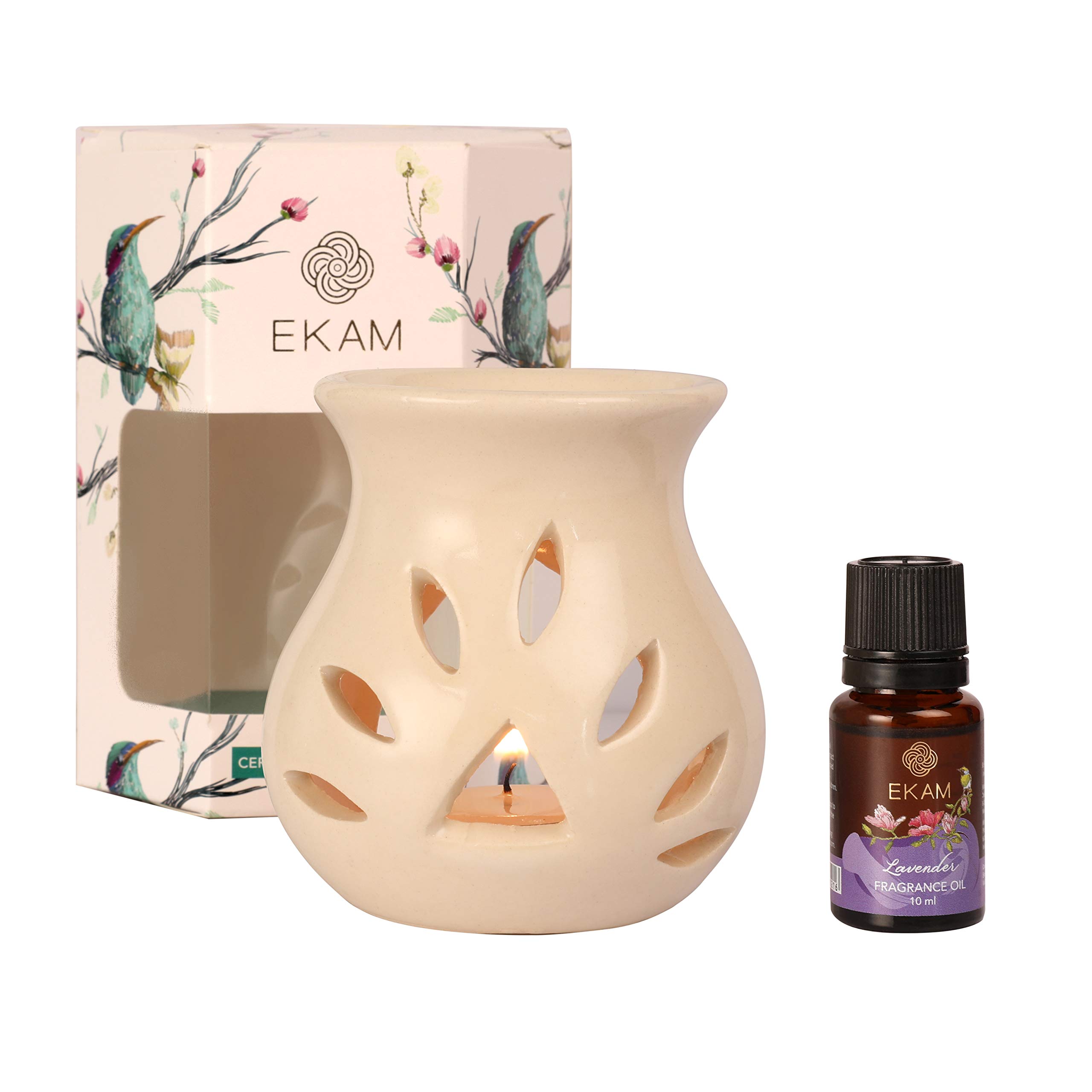 EKAM® Lavender Ceramic Essential Oil Diffuser Set - Aromatherapy Oil Warmer for Home, Spa, Yoga & Relaxation | Perfect Home Decor Gift for Women, Mothers Day & Housewarming | Creates Soothing Ambiance in Bedroom, Office & Bathroom