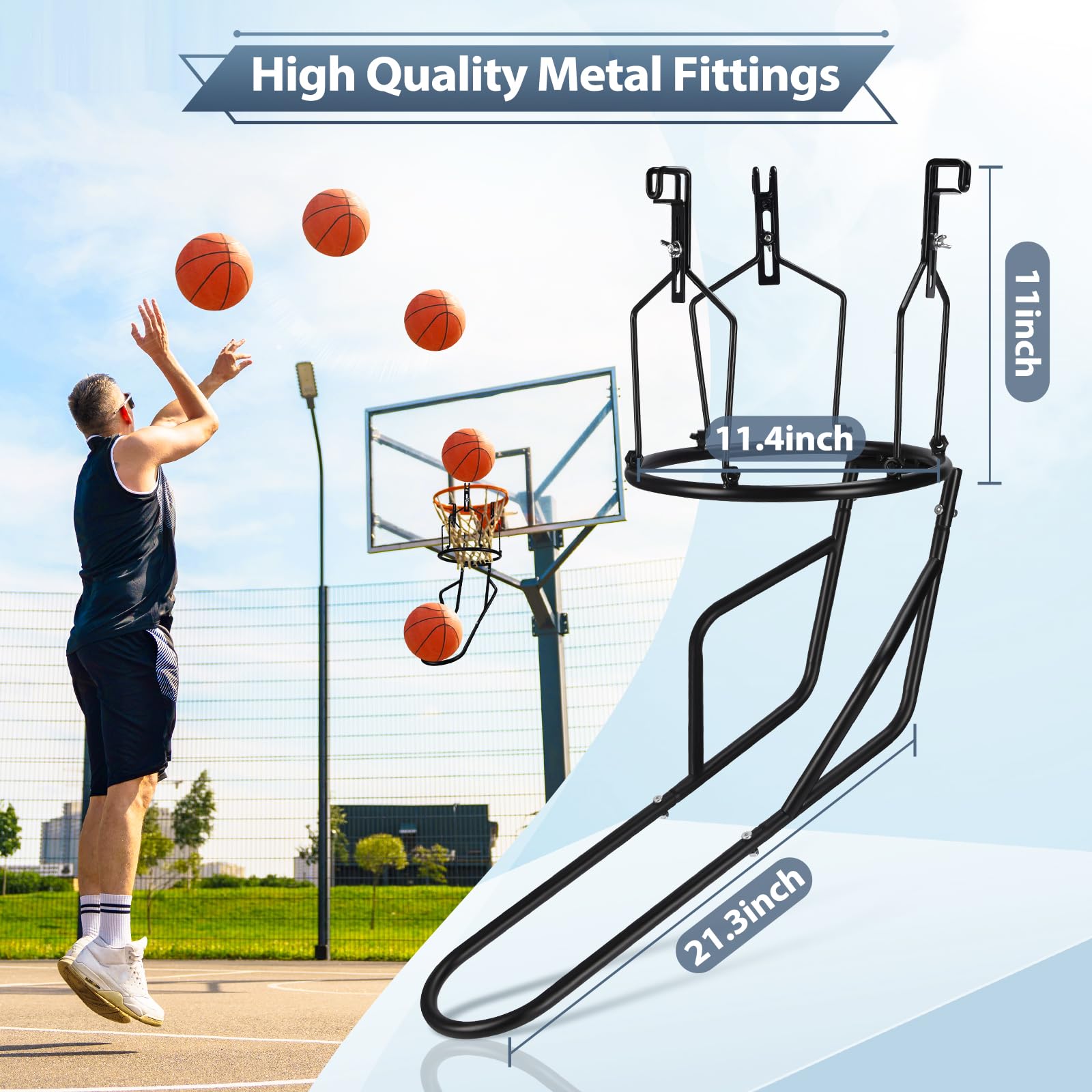 Sturdy Metal Basketball Rebounder with 3 Heavy-Duty Hooks - Professional Ball Return Training Equipment for 18