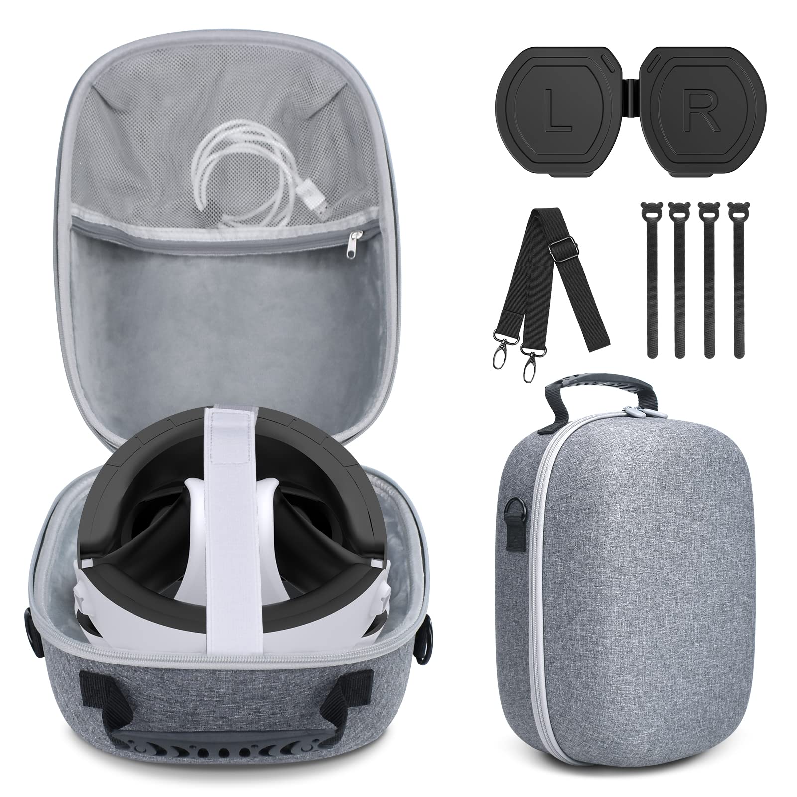 FASTSNAIL PSVR2 Hard Carrying Case with Protective Storage, Lens Protector & Accessories Bundle - Includes Lens Pad, Shoulder Strap & Velcro Strips | Portable Travel Case for VR Headset Protection & Home Storage | Perfect for Gaming Enthusiasts & VR Travel Accessories