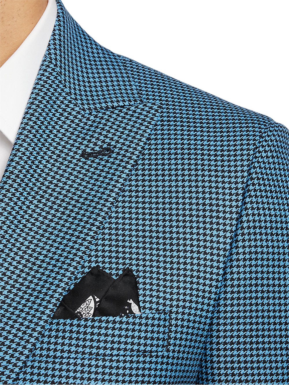 Premium Wool Houndstooth Single-Breasted Peak Lapel Blazer - Blue & Black Checkered Pattern | Formal Business Attire, Office Wear & Special Occasions